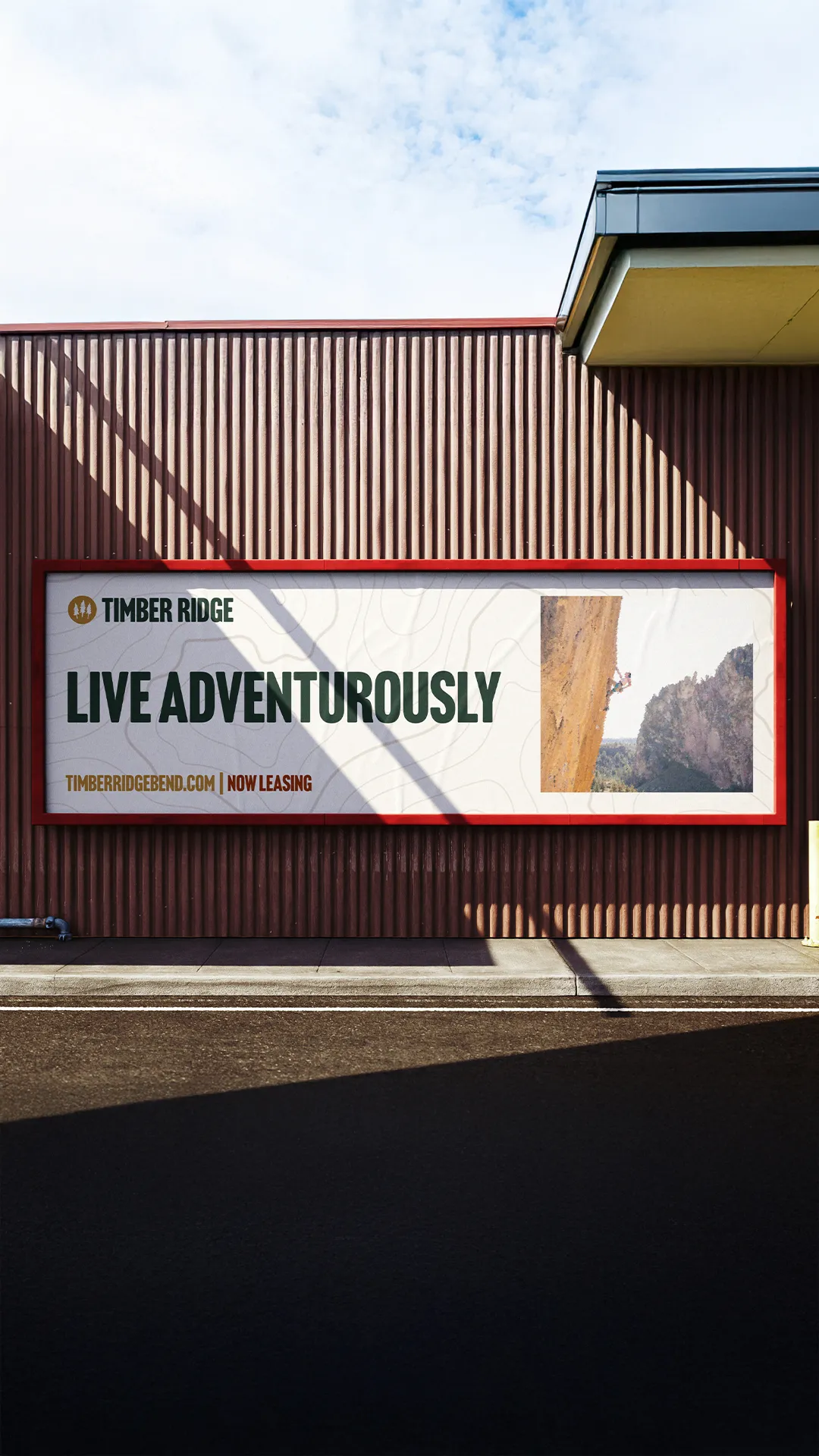 Billboard mockup of the Timber Ridge Apartments brand