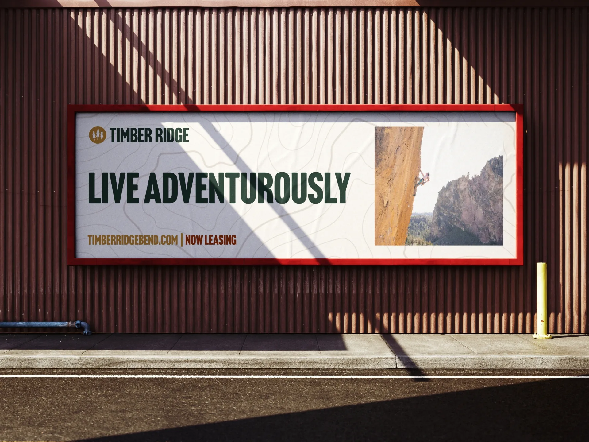Billboard mockup of the Timber Ridge Apartments brand