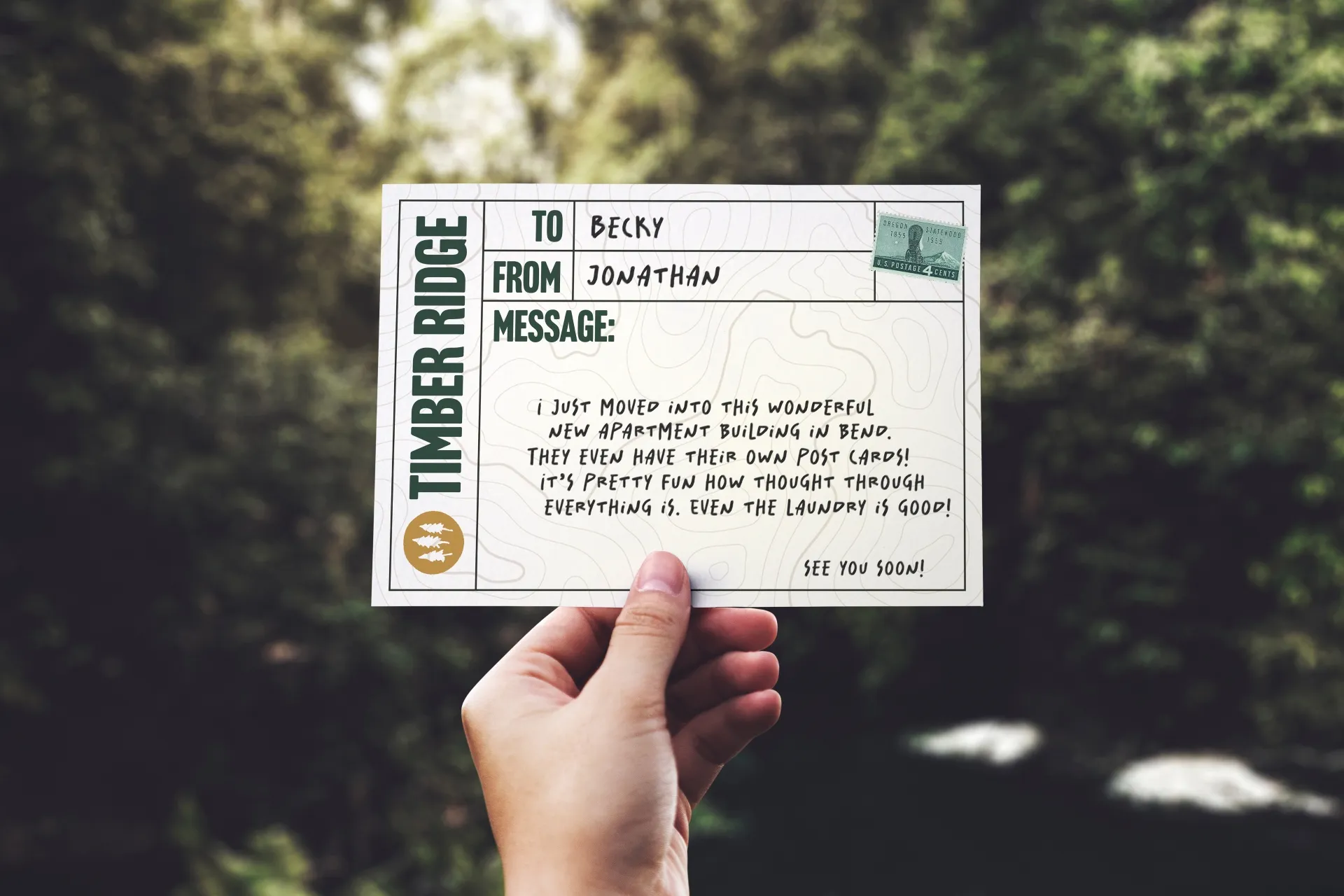 Postcard design for Timber Ridge Apartments