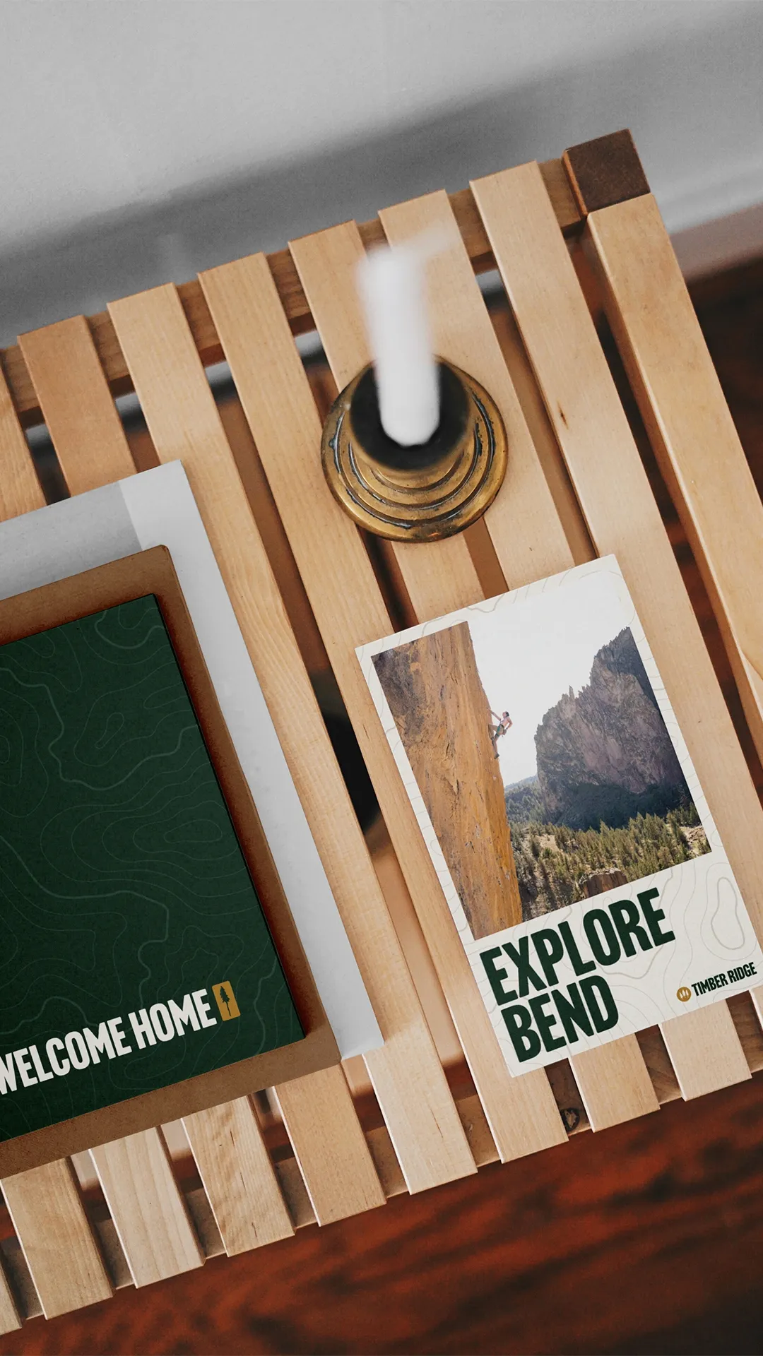 Vertical flyer design promoting Bend for Timber Ridge Apartments