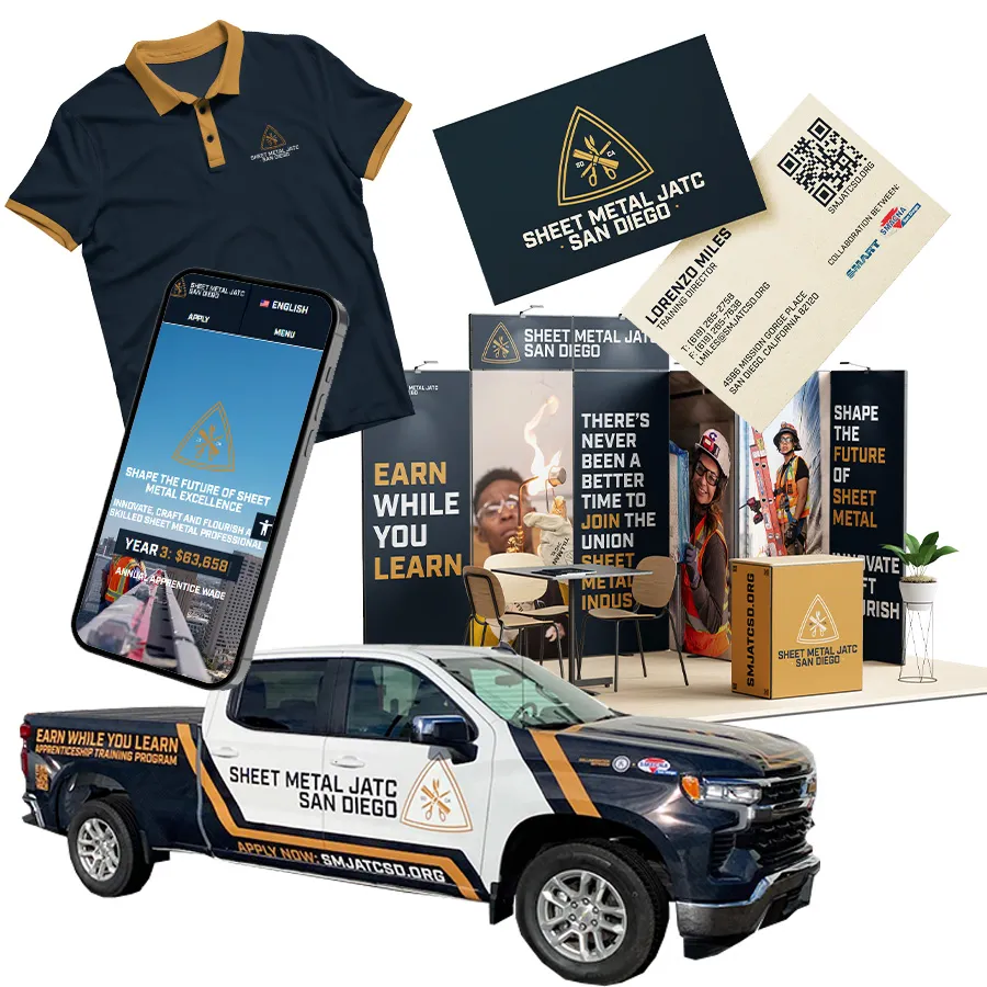 Photo collage of outreach materials for Sheet Metal JATC San Diego