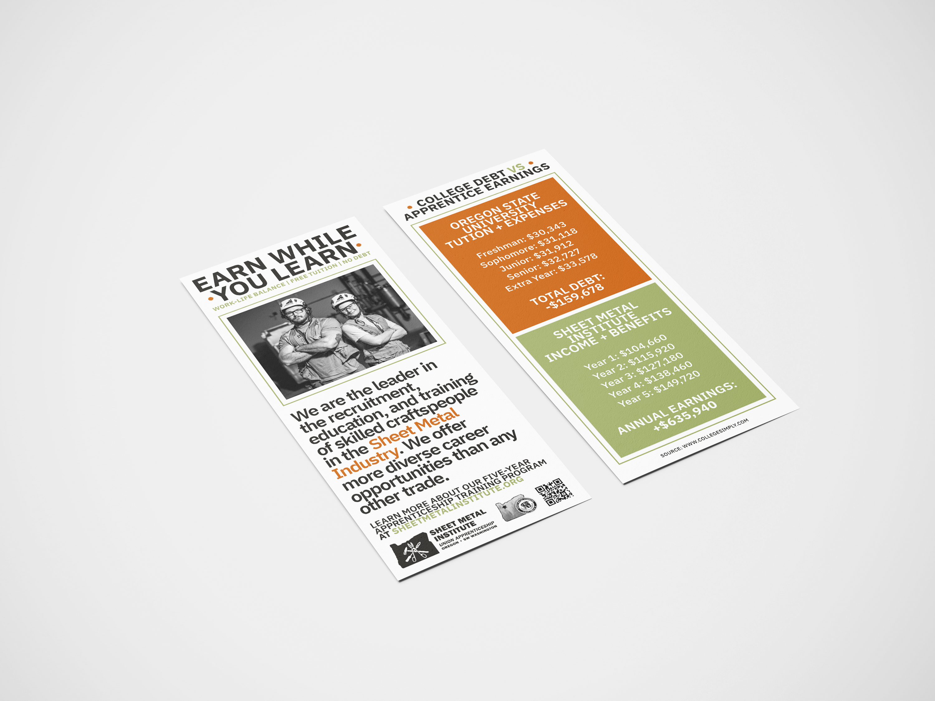 An ongoing creative partnership with a Portland sheet metal apprenticeship program — covering brand identity, outreach material, photography, and web creative direction across multiple rounds of work.