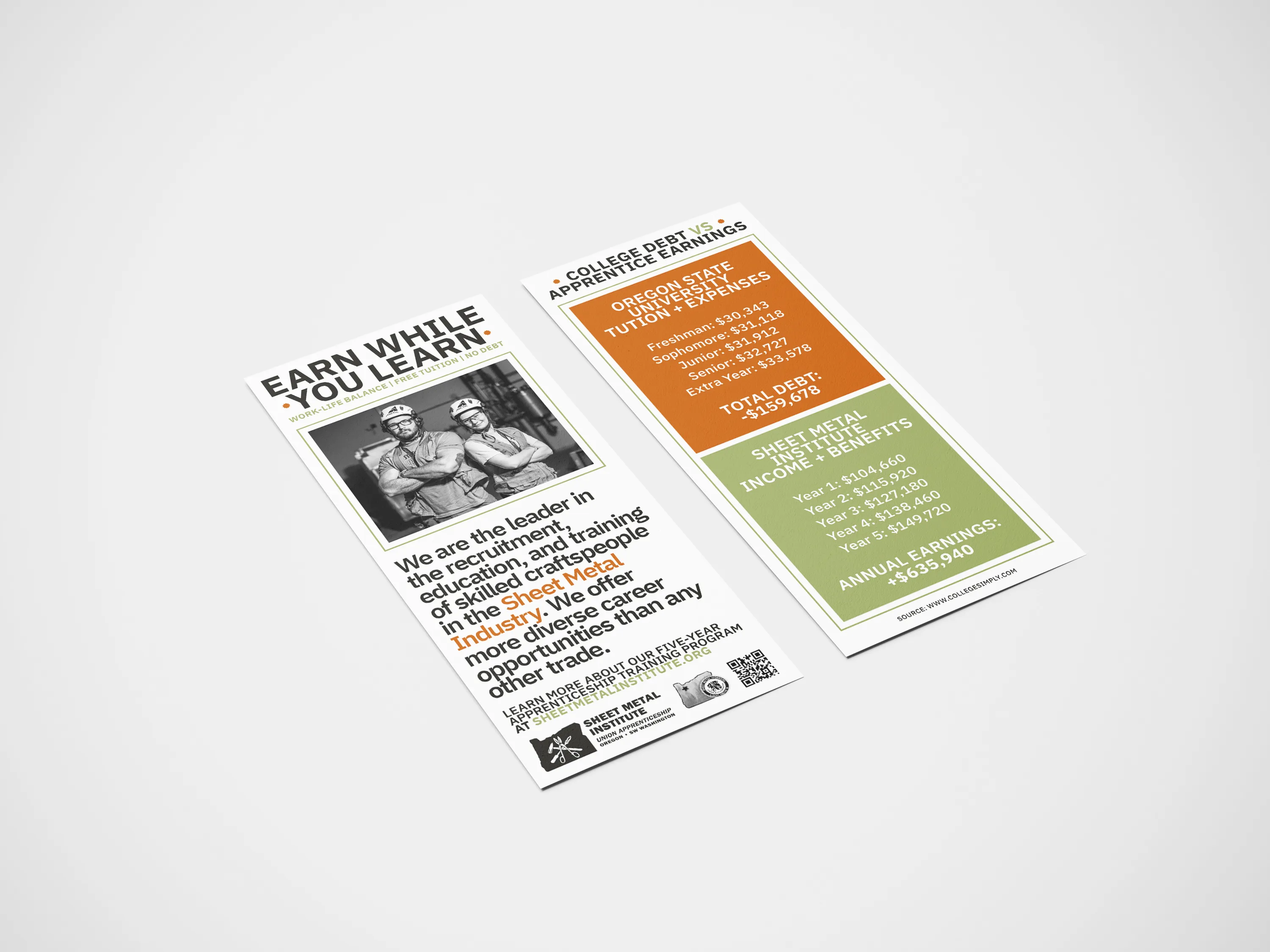 An ongoing creative partnership with a Portland sheet metal apprenticeship program — covering brand identity, outreach material, photography, and web creative direction across multiple rounds of work.
