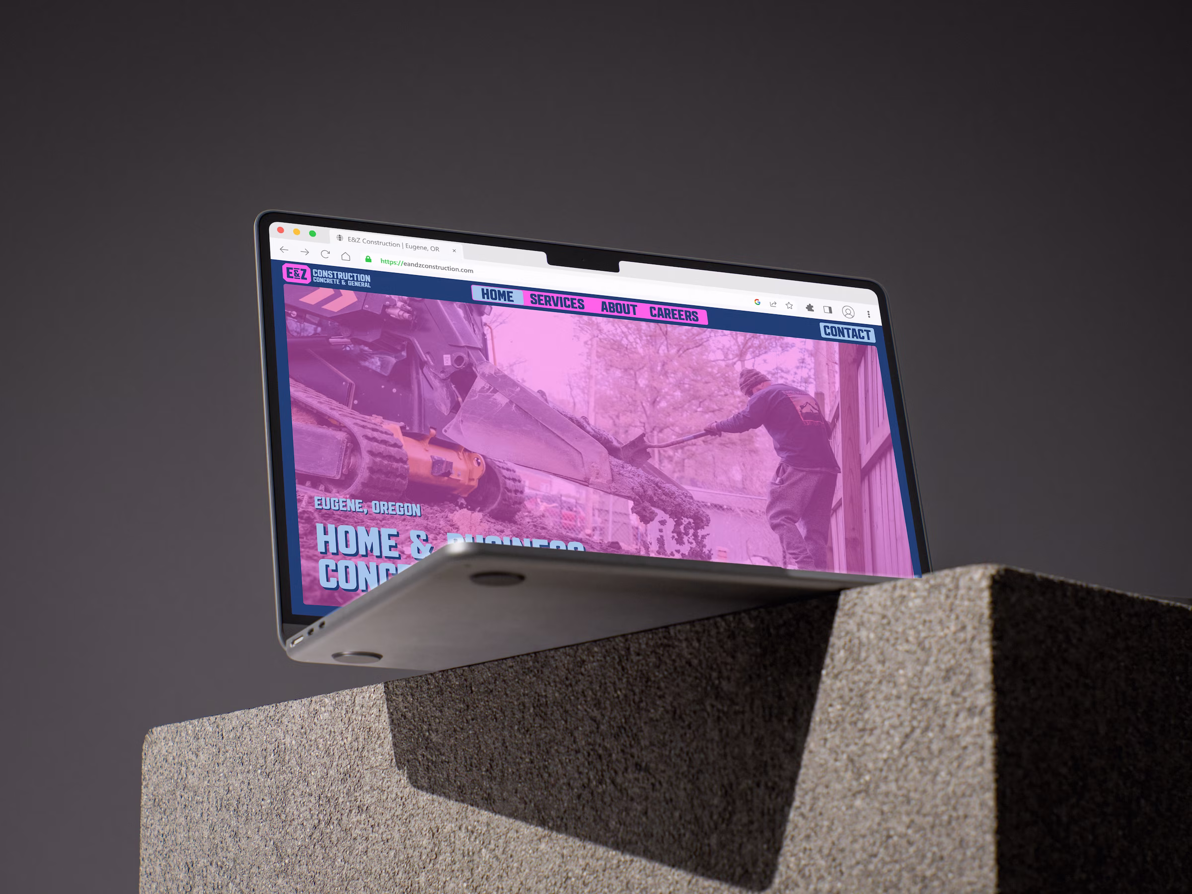 Website design showcasing the E&Z Construction & Concrete brand identity