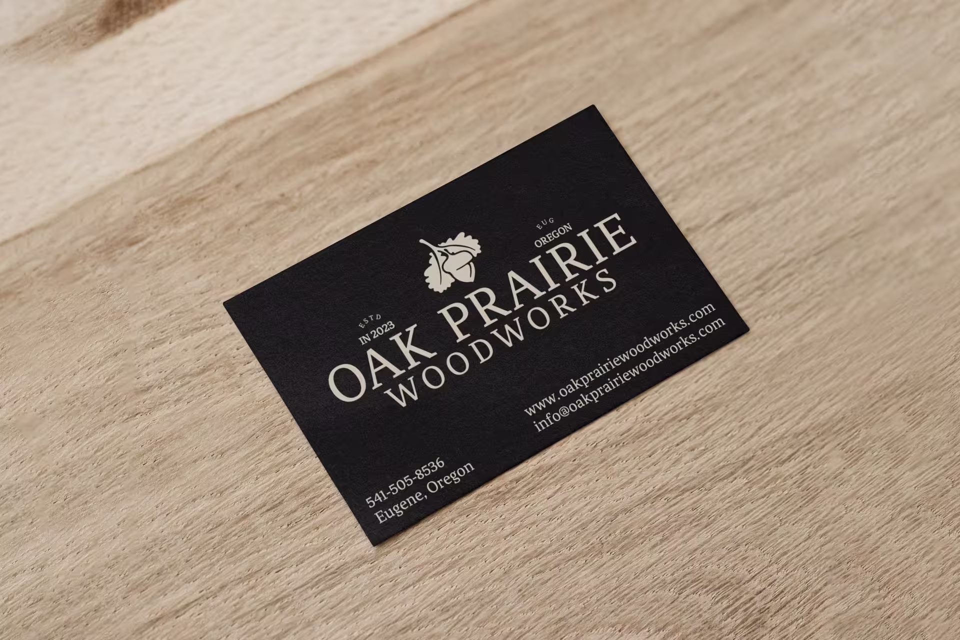 Business card design for Oak Prairie Woodworks