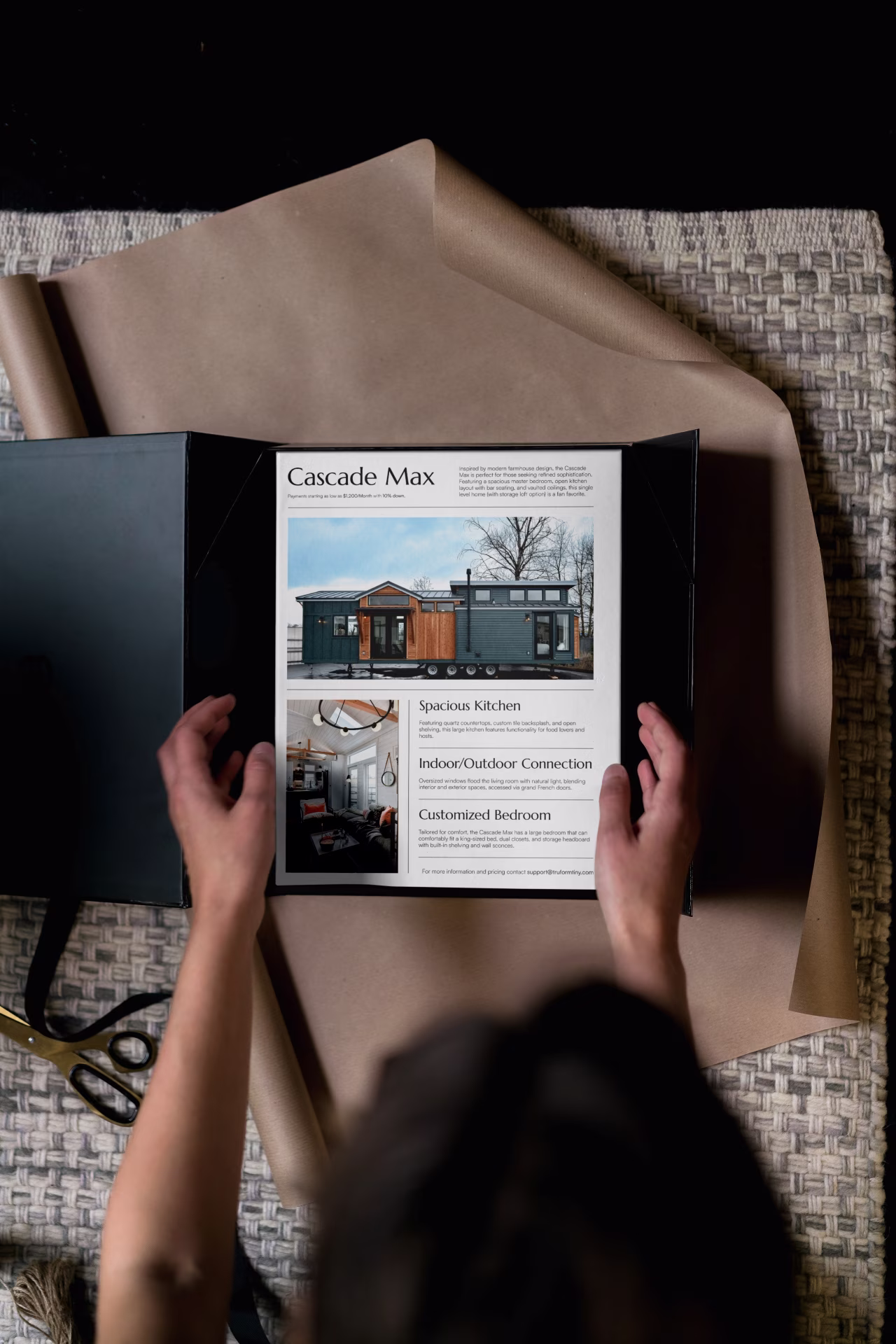 Marketing flyer for Tru Form Tiny luxury tiny homes