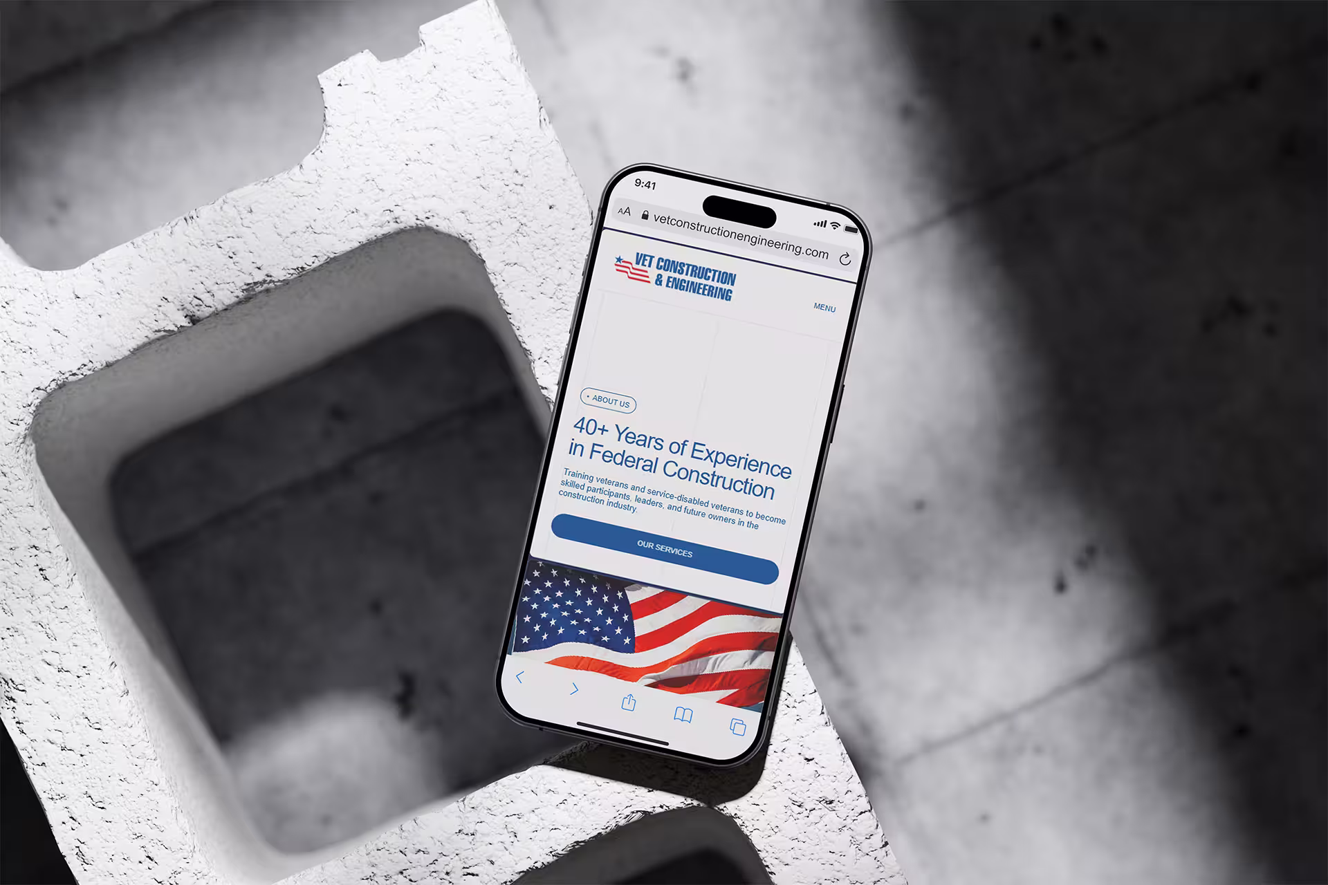 iPhone view of the Vet Construction & Engineering website