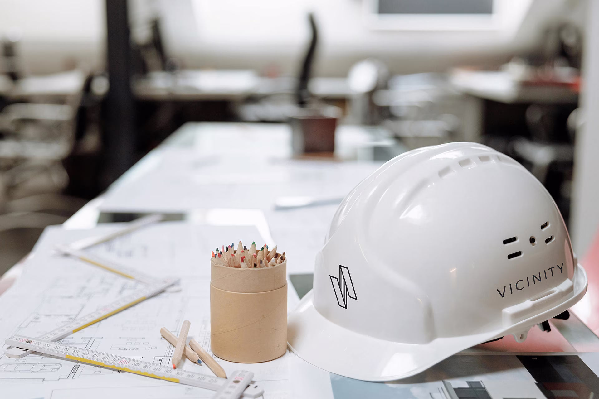 Branded hard hat for Vicinity Architects