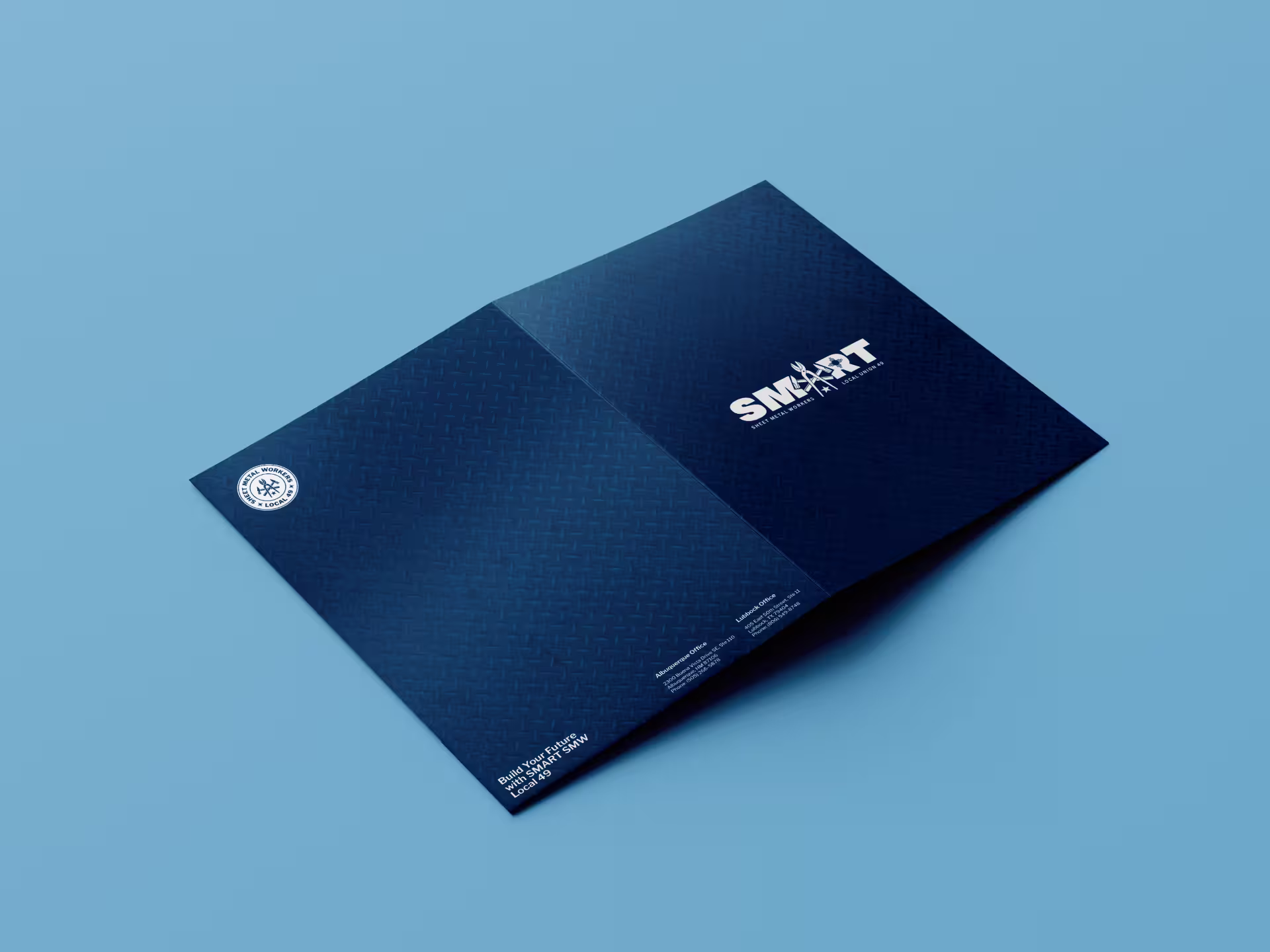 Branded folder design for SMART Sheet Metal Workers LU 49