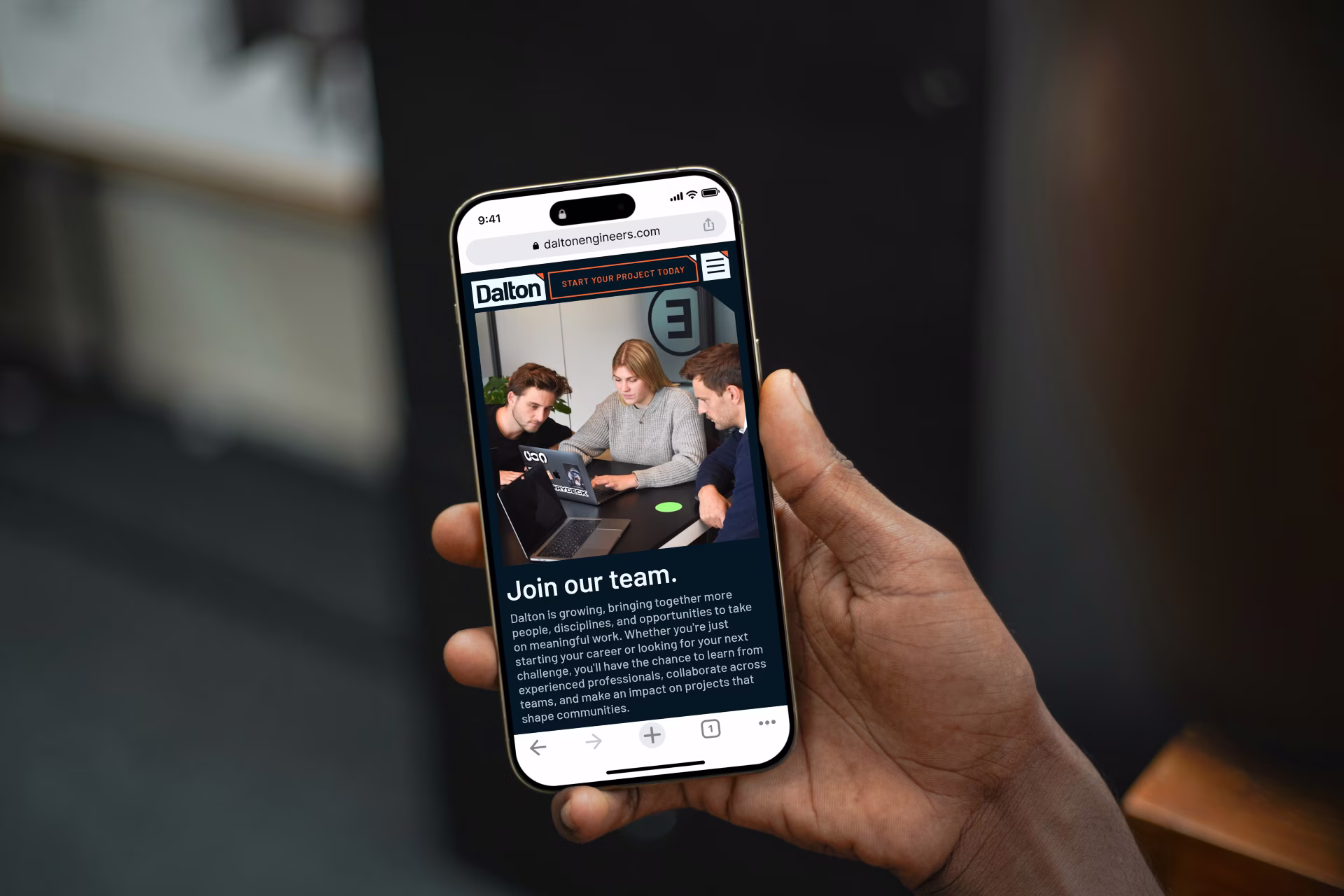 New Dalton Engineers website open on mobile device