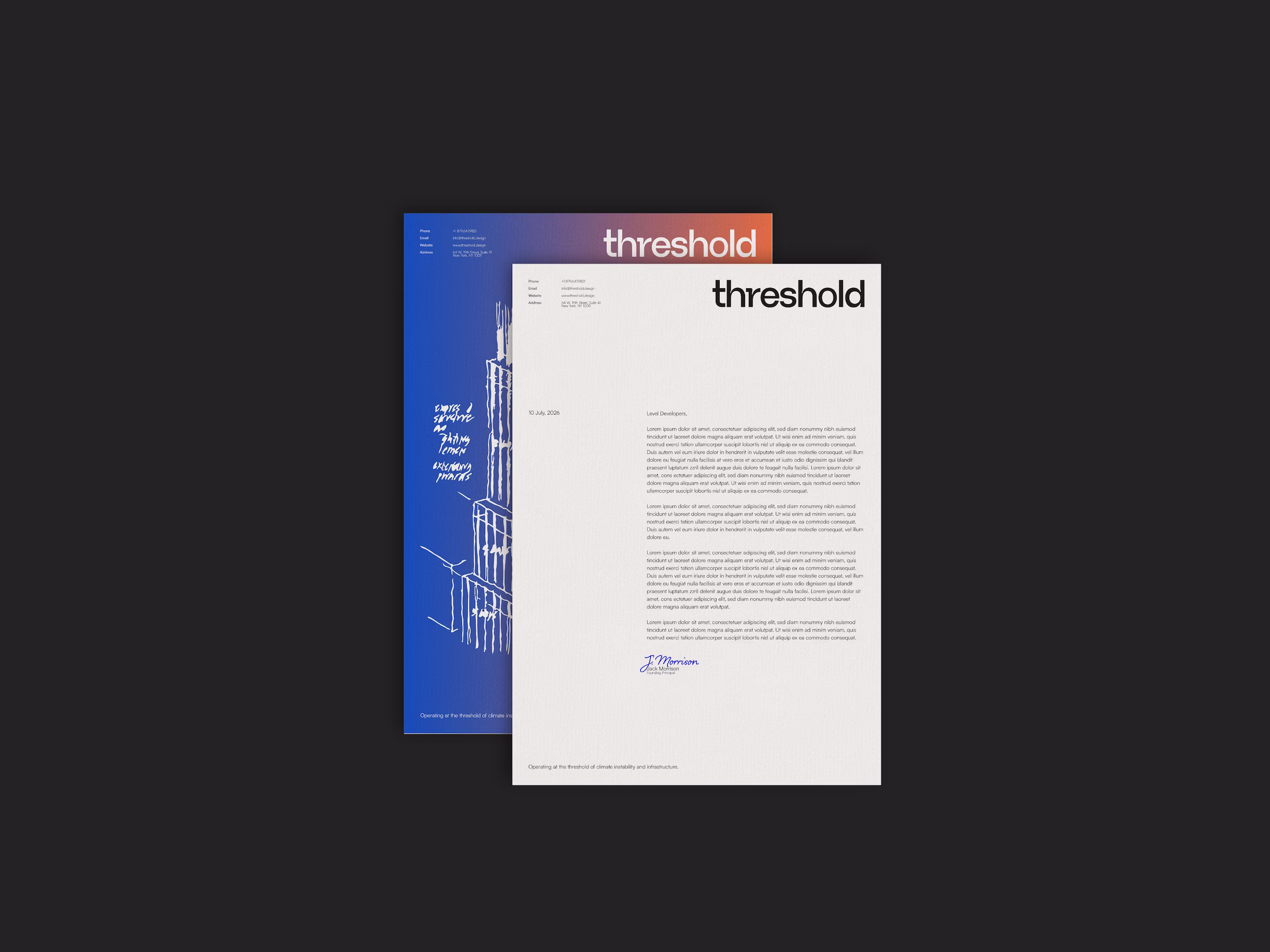 Threshold Studio is a climate infrastructure practice designed for regions where changing environmental conditions are putting traditional approaches to the built environment under pressure. We developed the brand from the ground up, defining its audience, positioning, visual identity, and digital experience around a simple premise: infrastructure needs to be designed for the conditions we are moving toward, not the ones we’ve already left behind.