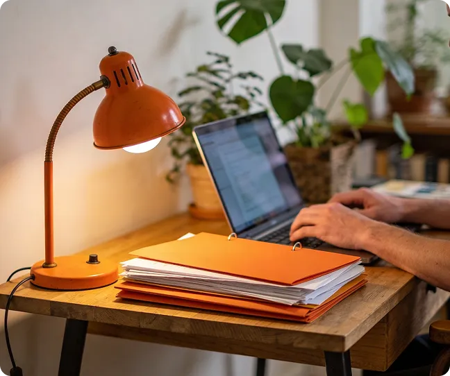 GIGerka pracująca na laptopie w domowym biurze