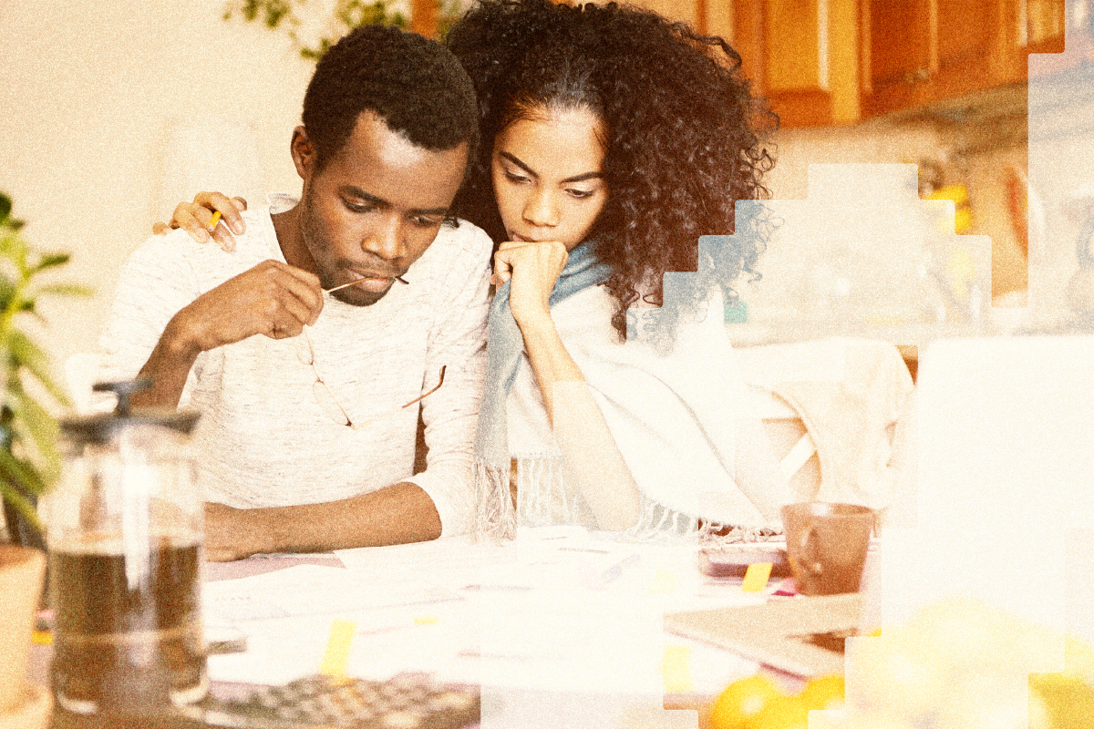 Partners aligning on a household money plan at home