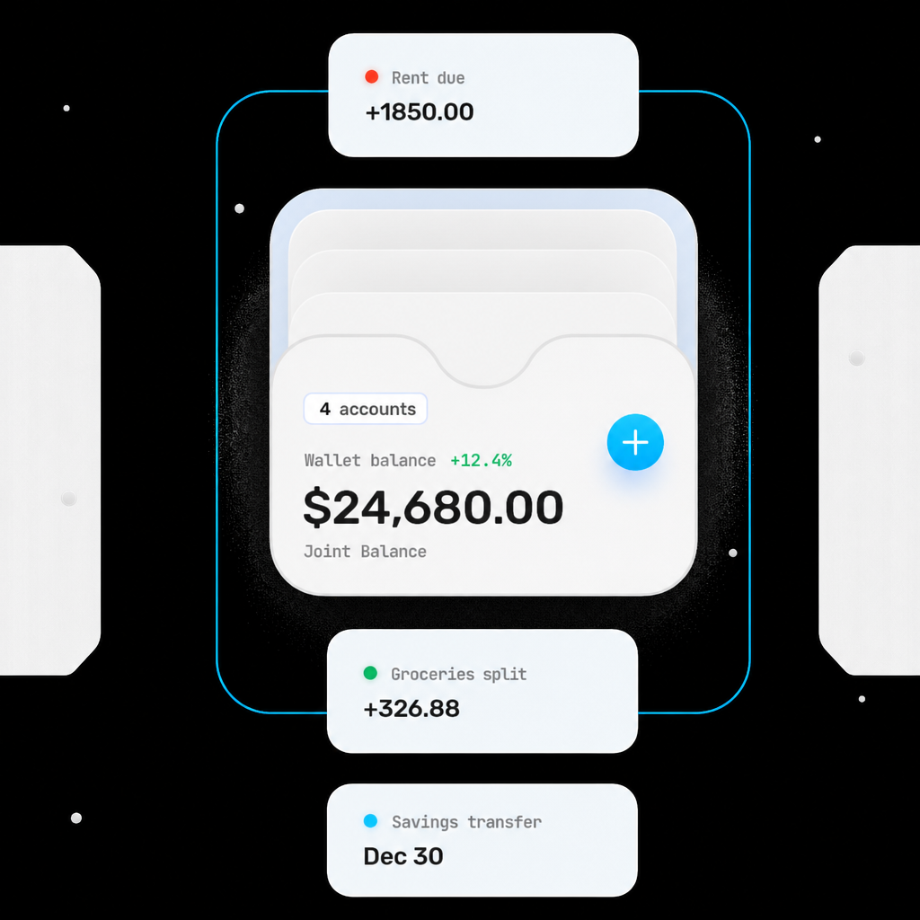 Duravol household wallet view with shared balances for couples.