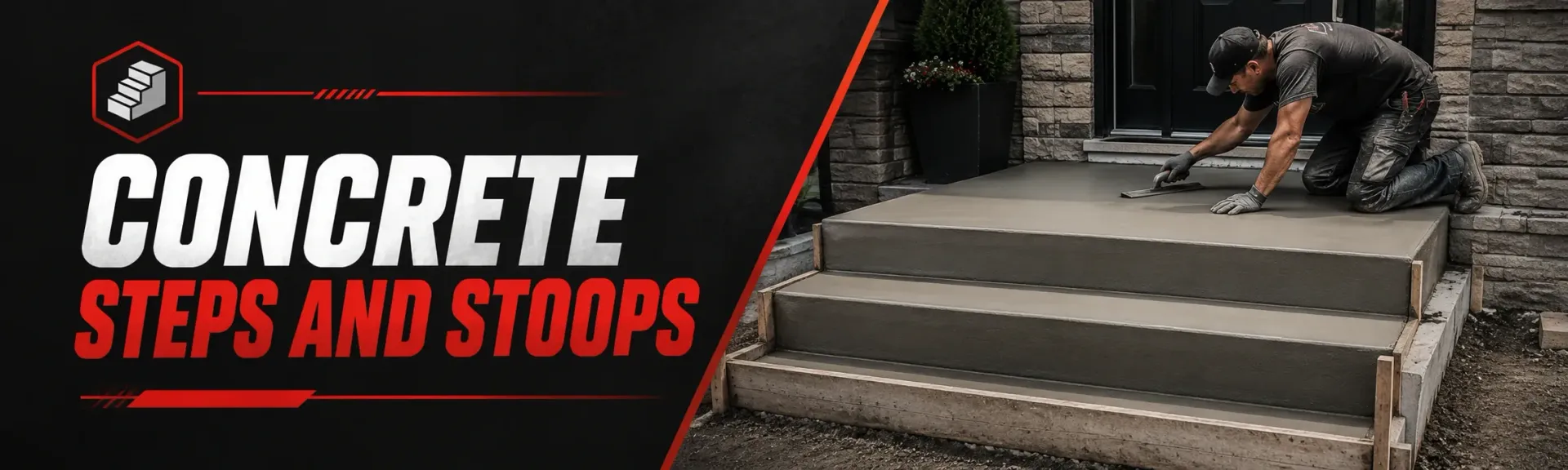 Concrete steps and stoops installation at a Vernon, WI home, where a crew forms and finishes a fresh poured-concrete stoop and steps for a safe, durable entryway