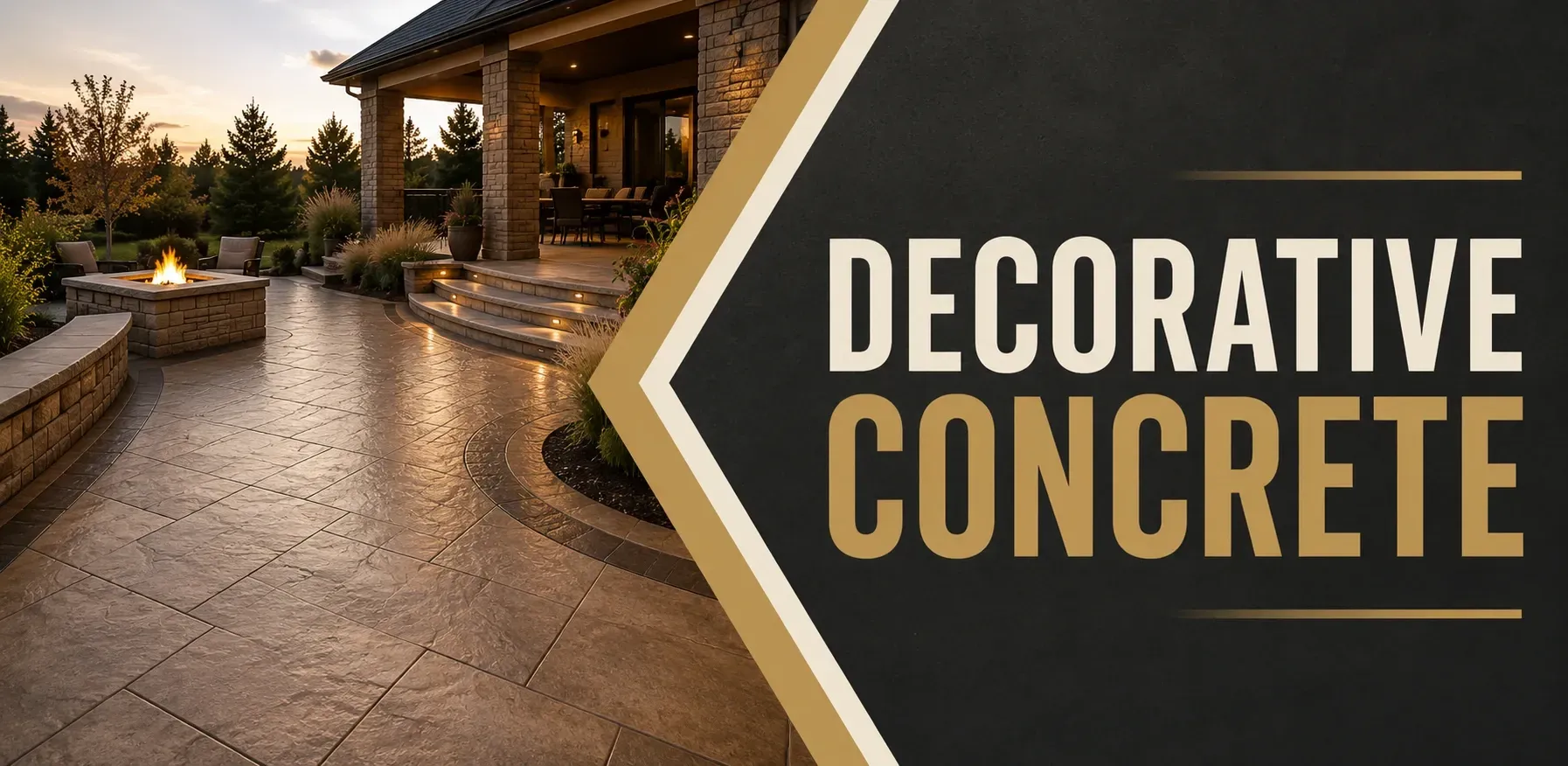 Decorative concrete patio in Mukwonago, WI, with a stamped and stained finish that mimics natural stone, giving the backyard a durable, upscale, low-maintenance surface