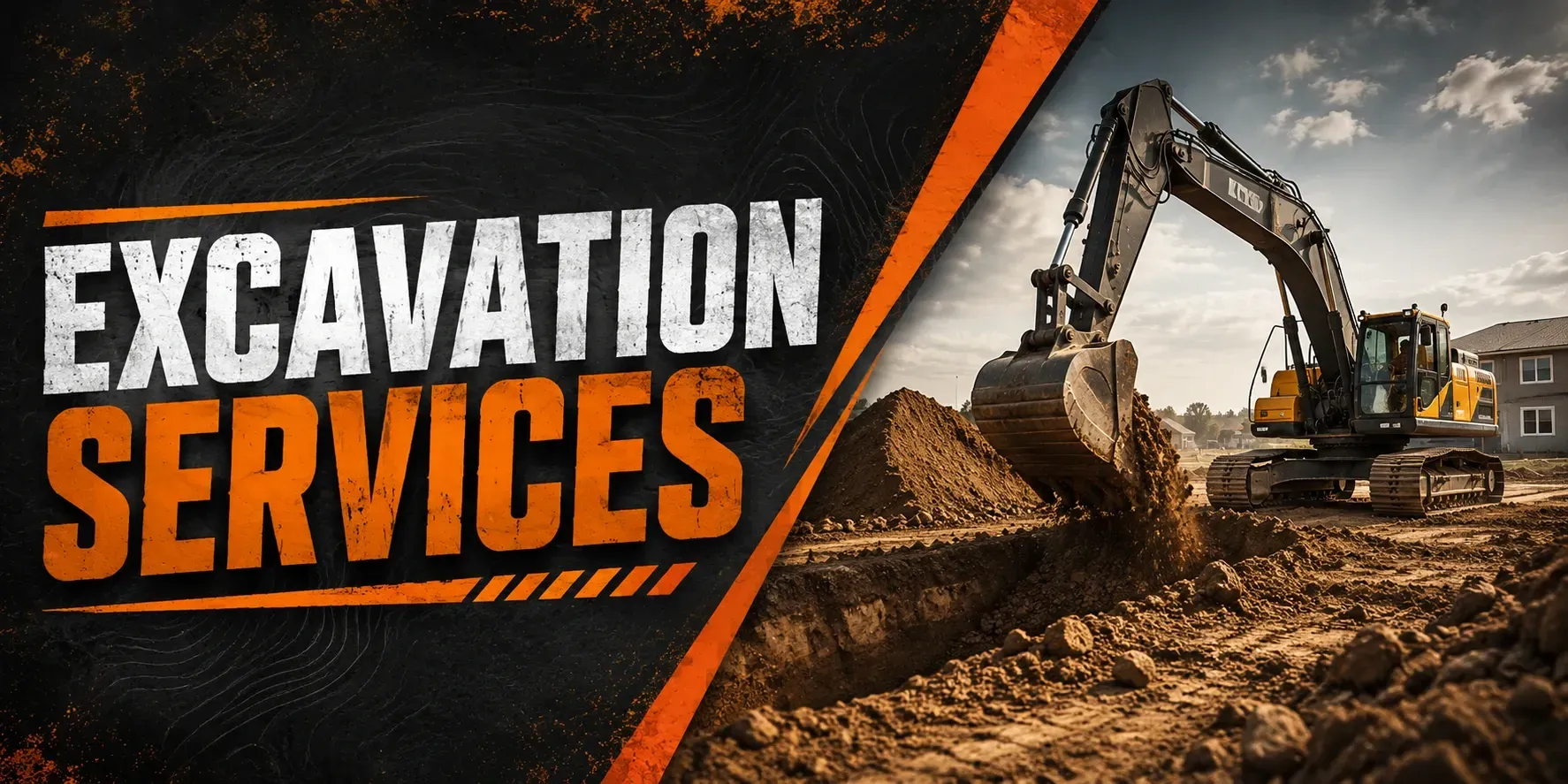 Excavation services at a job site in Mukwonago, WI, where a tracked excavator digs and grades the ground to prep a foundation, driveway, or new paving project