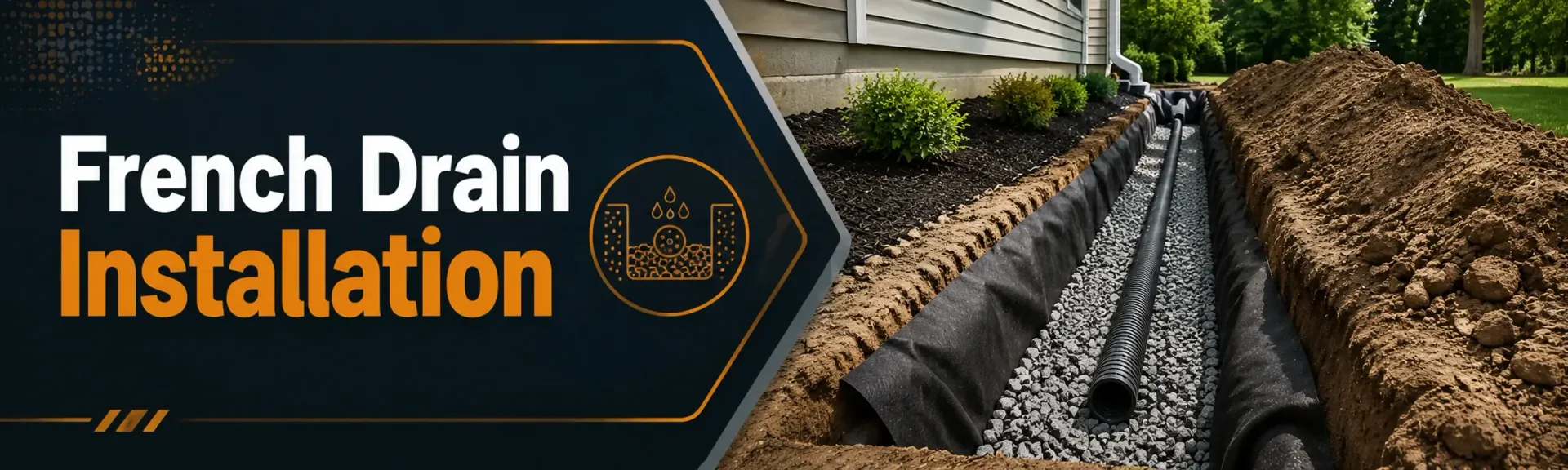 French drain installation to carry water away from a property