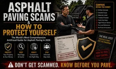 Asphalt paving scam prevention guide showing contractor red flags and warning signs