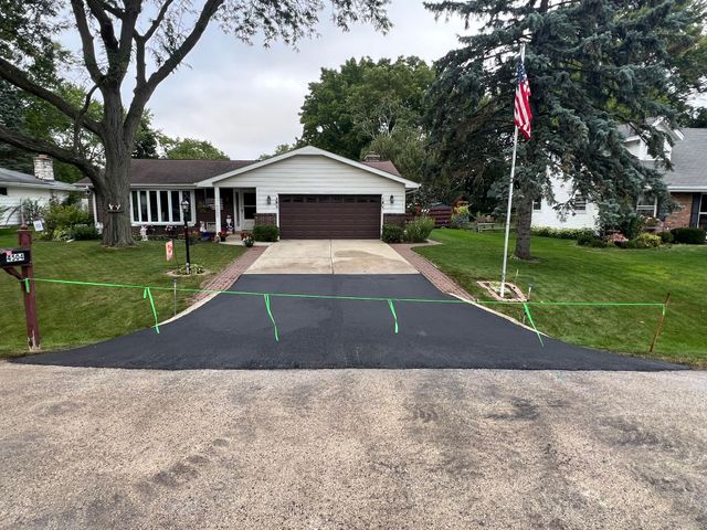 Freshly paved residential driveway