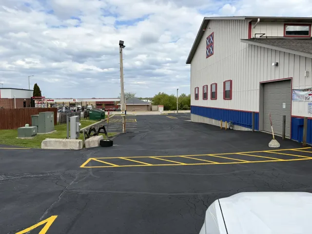 Fresh yellow no-parking zone striping