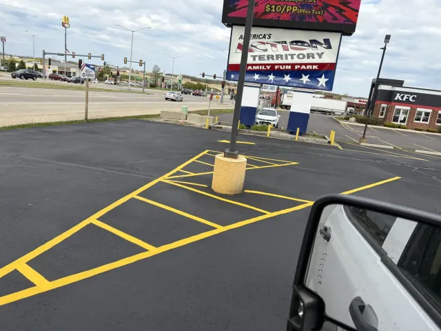 Fresh parking stall lines after sealcoat