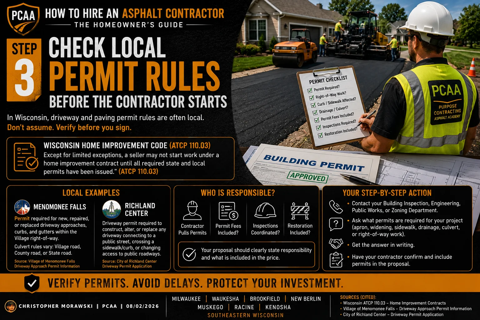 Step 3: check local driveway permit rules — municipal permit checklist by jurisdiction in Wisconsin.