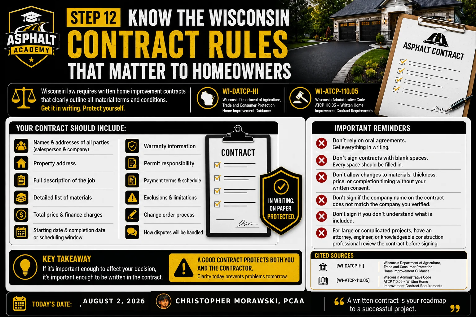 Step 12: Wisconsin contract rules for homeowners — the contract elements required under ATCP 110.05.