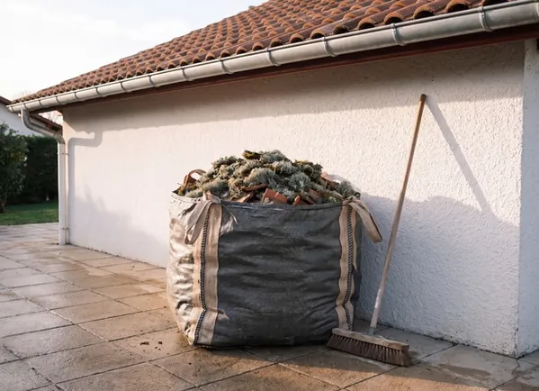 Déchets de mousse ramassés en big bag et abords laissés nets à la fin du chantier