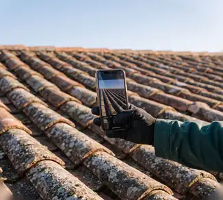 Couvreur photographiant la toiture au smartphone avant le devis de pose de Velux