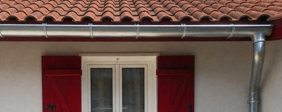 Gouttière et descente en zinc posées sur une façade à Bayonne