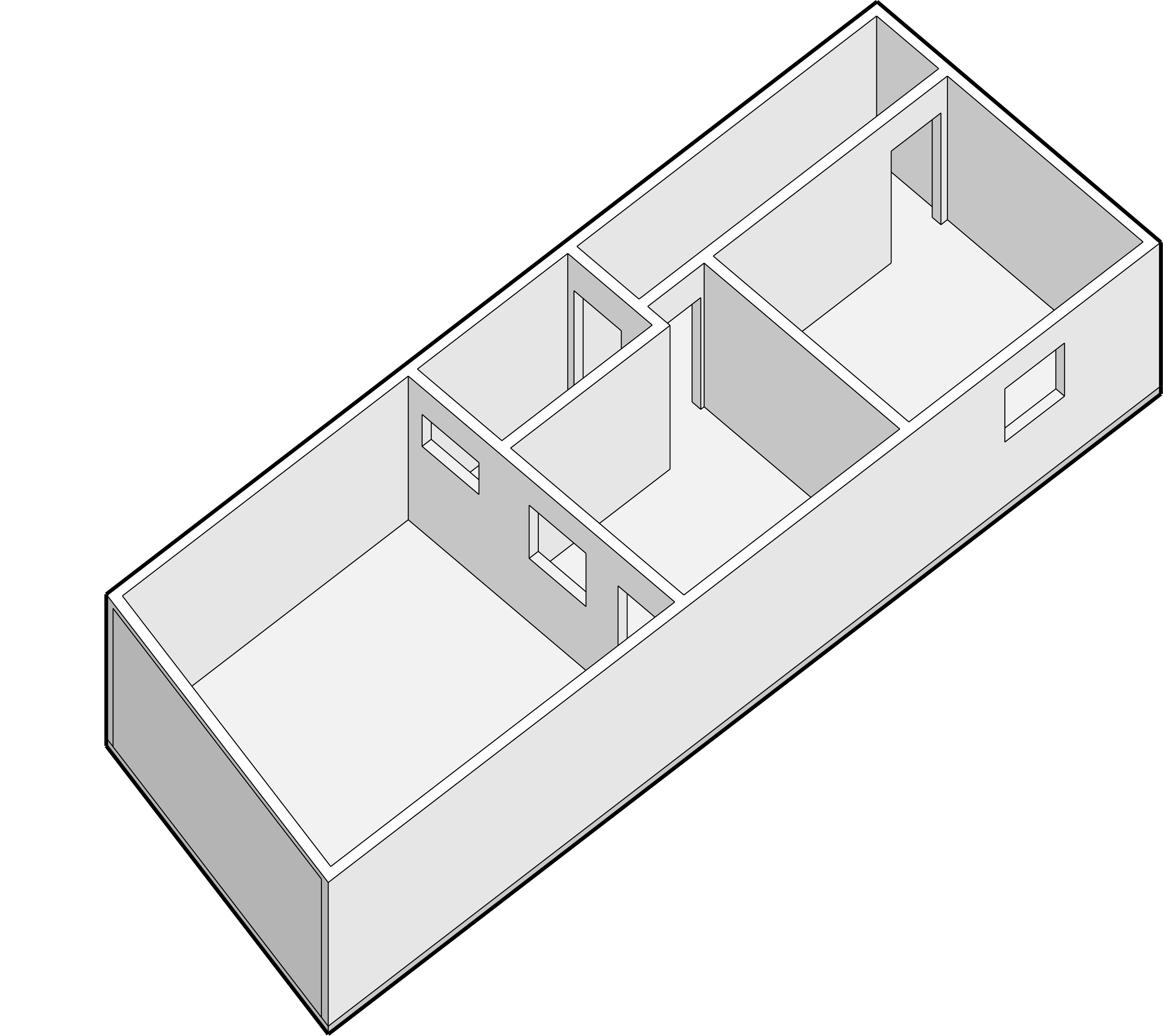 Gallery ADR — axonometric study: the existing partitions come down