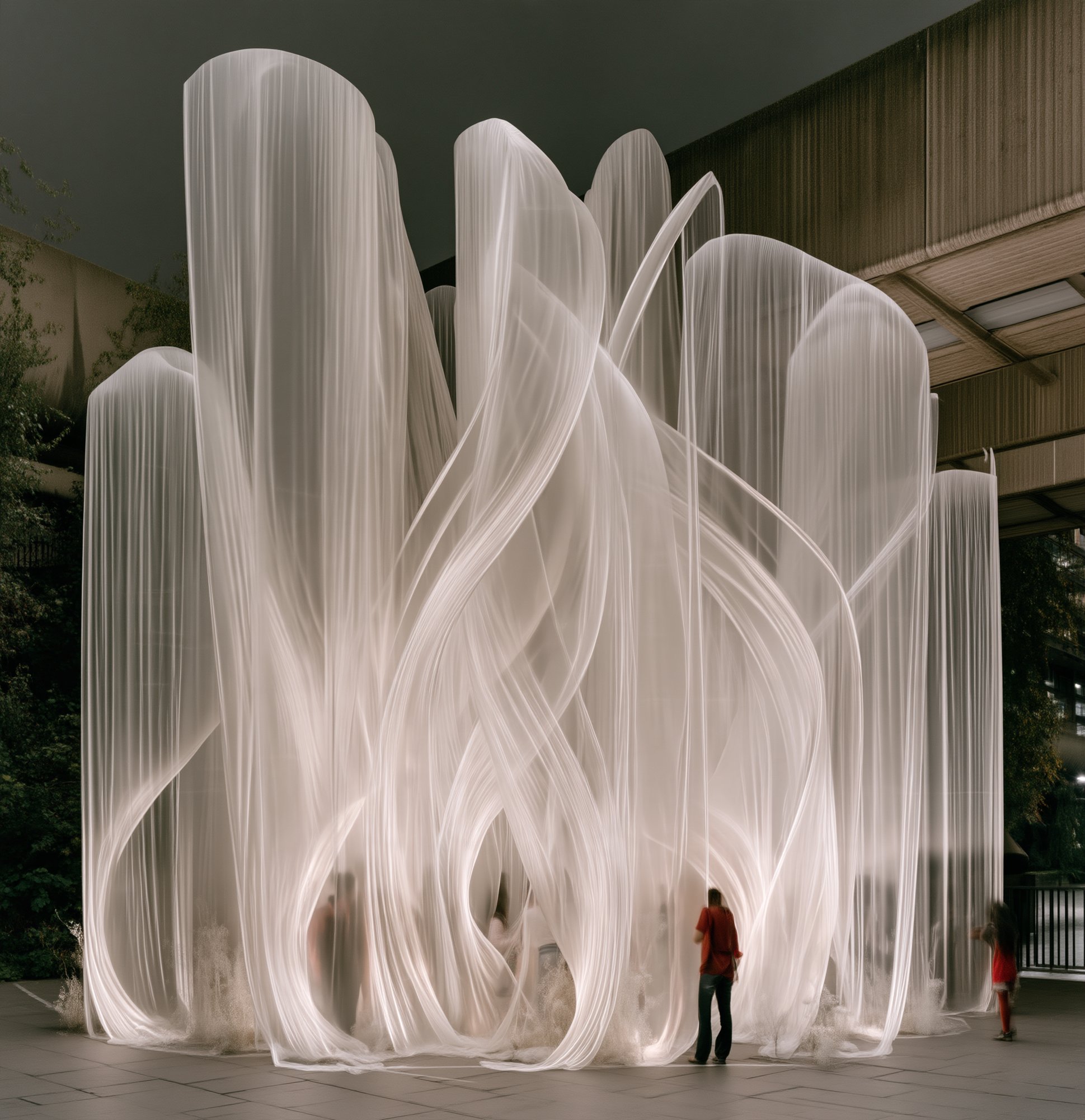 O Véu — the veil installation lit at night