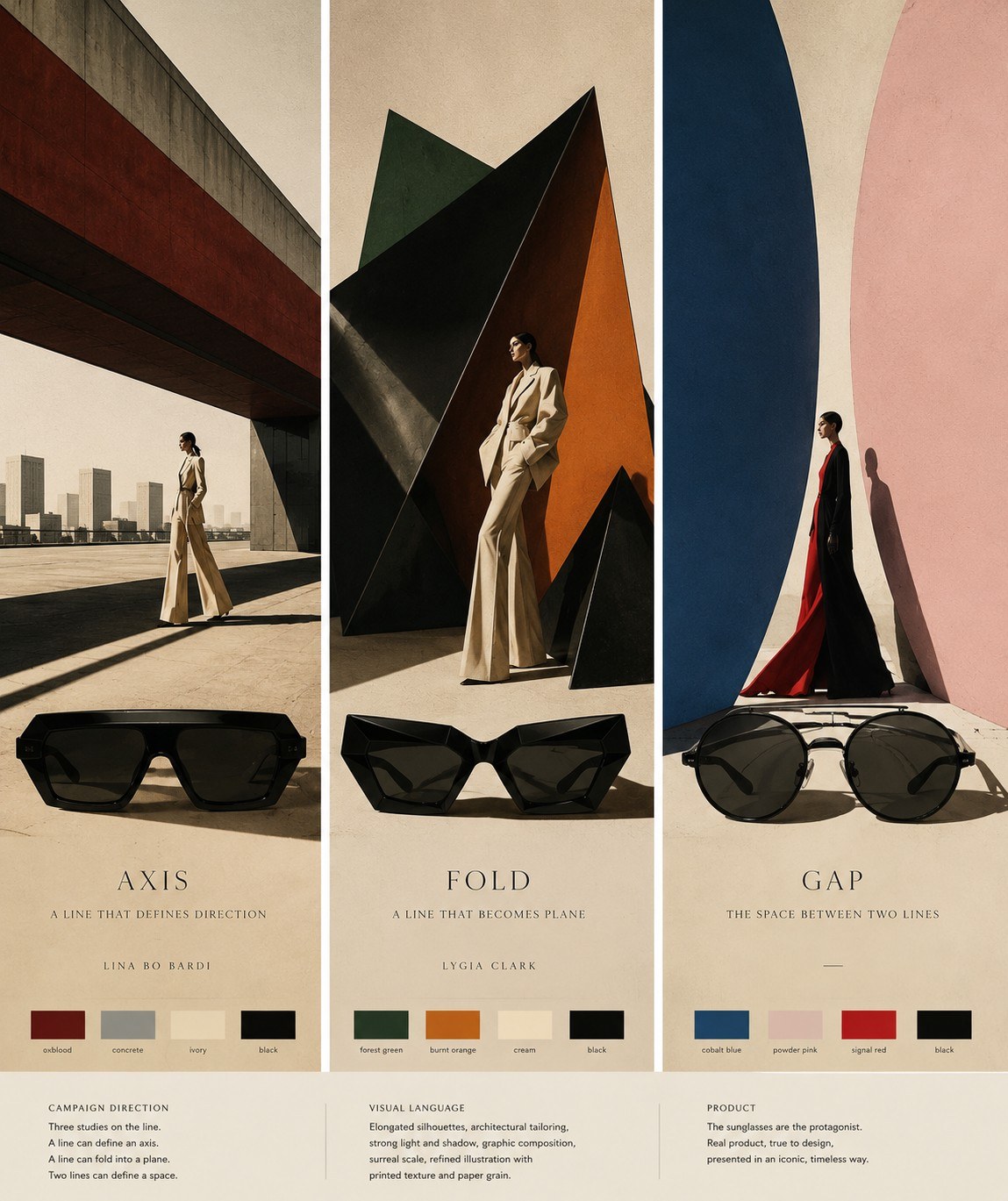 LINE — the three frames as a triptych: extend, fold, interrupt