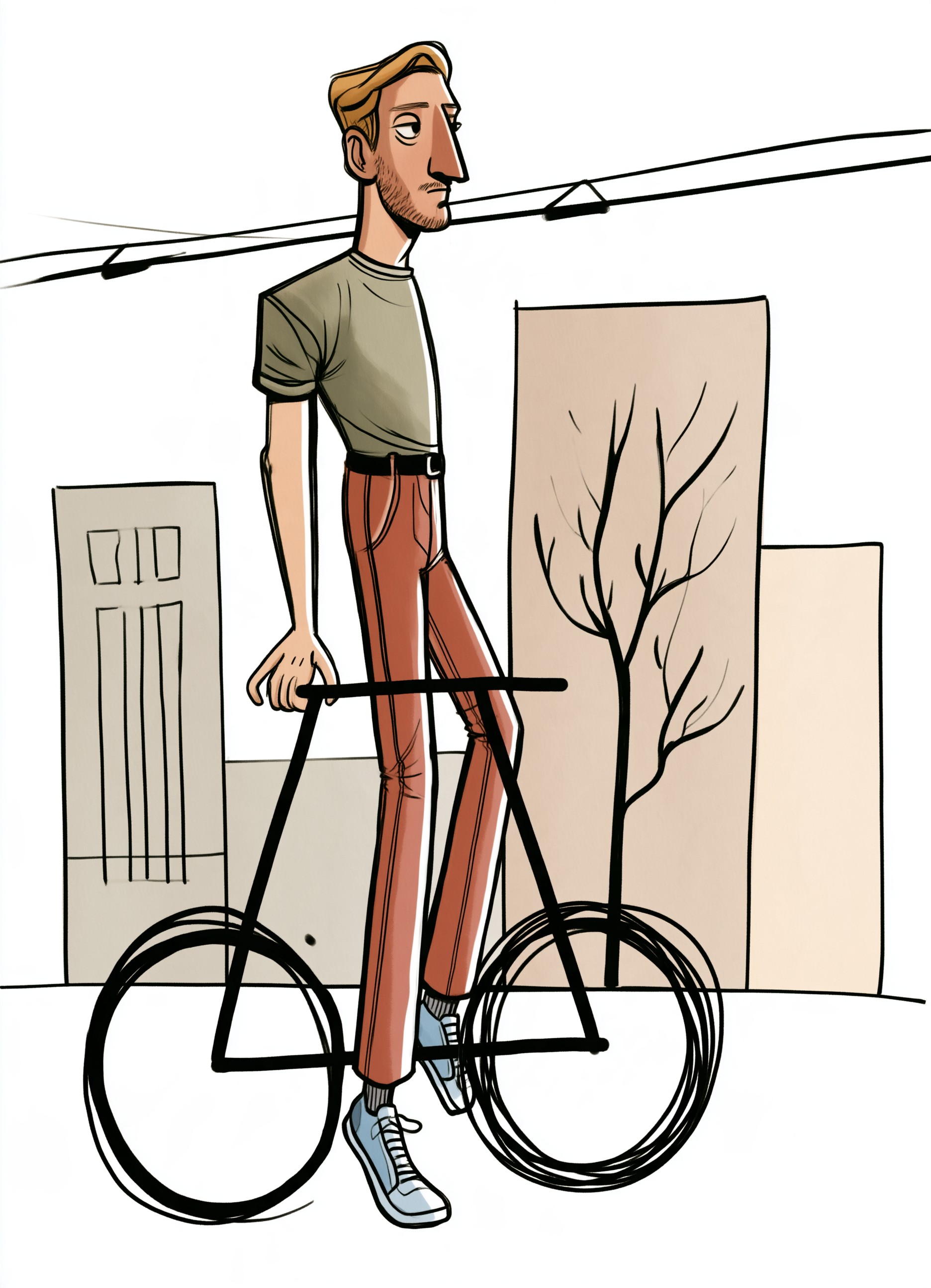 Teffi Traversi on a bicycle — original illustration