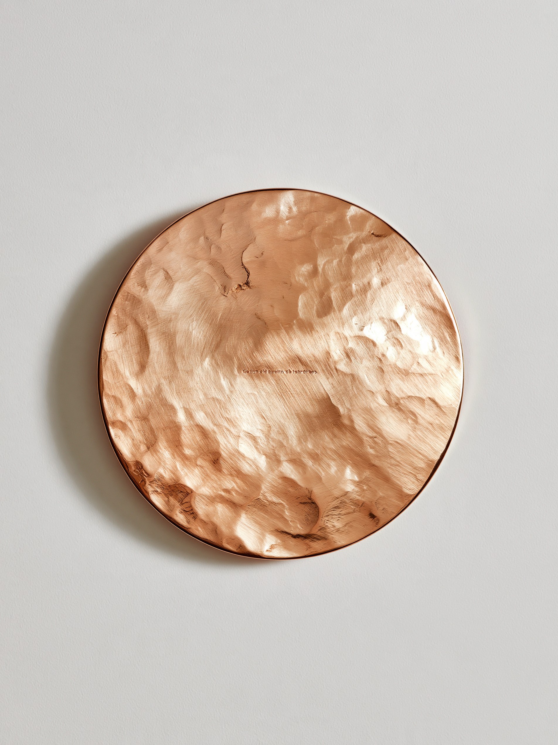 Hammered copper disc with its engraved sentence, detail