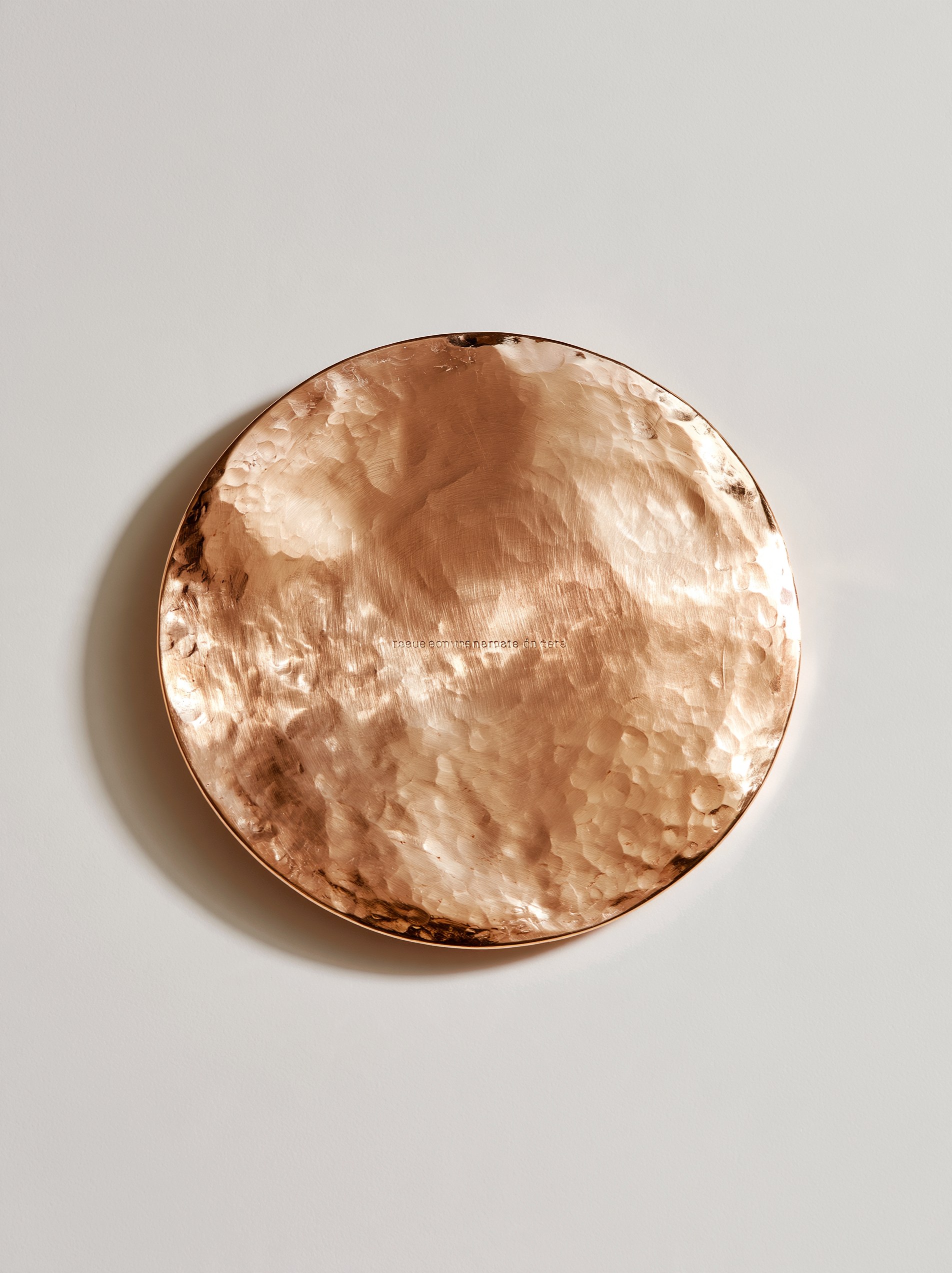 Hammered copper disc with its engraved sentence, detail