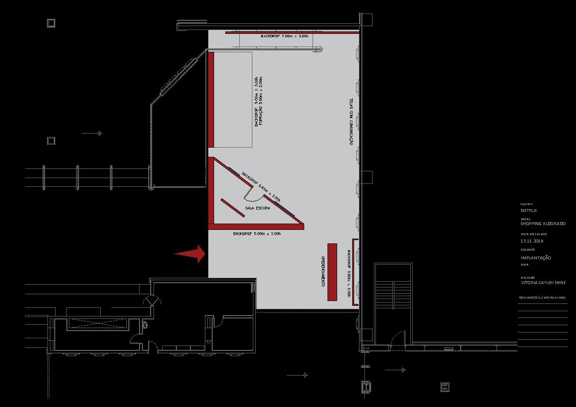 Netflix · 2019 · Nobody's Looking — Floor plan: the installation's position in the mall corridor, marked in red.