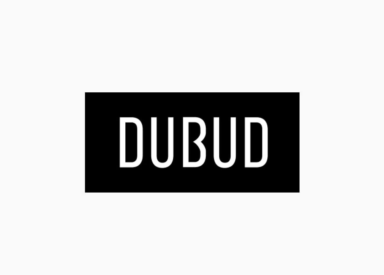Dubud — wordmark, white on black