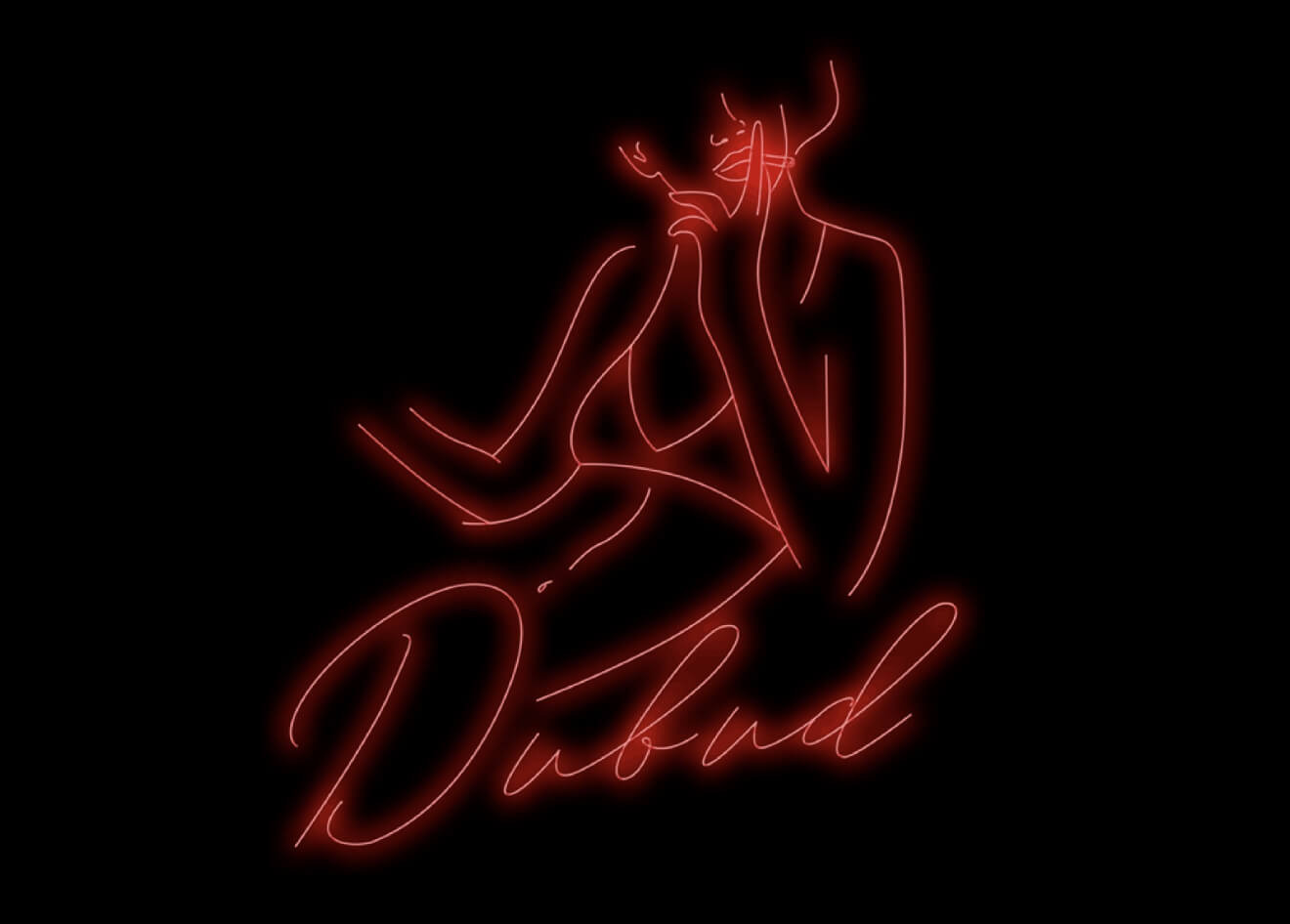 Dubud — neon line illustration with the script signature