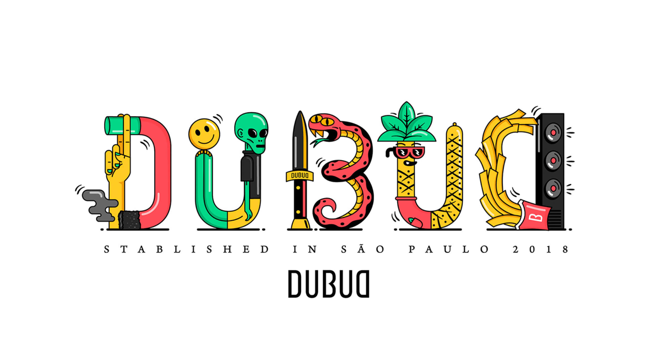 Dubud — illustrated logotype lockup, established in São Paulo 2018