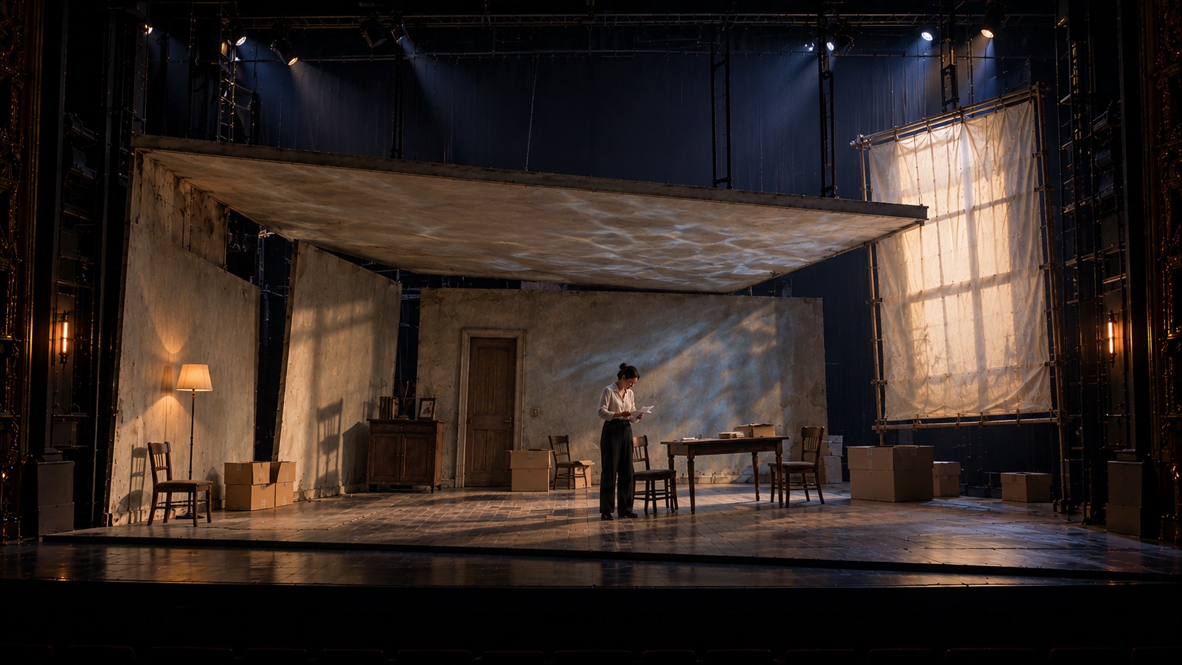 Act 2 — the walls lean off plumb, the ceiling tilts and water light moves across the surfaces