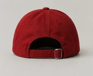 The cap — back, with the strap and metal buckle