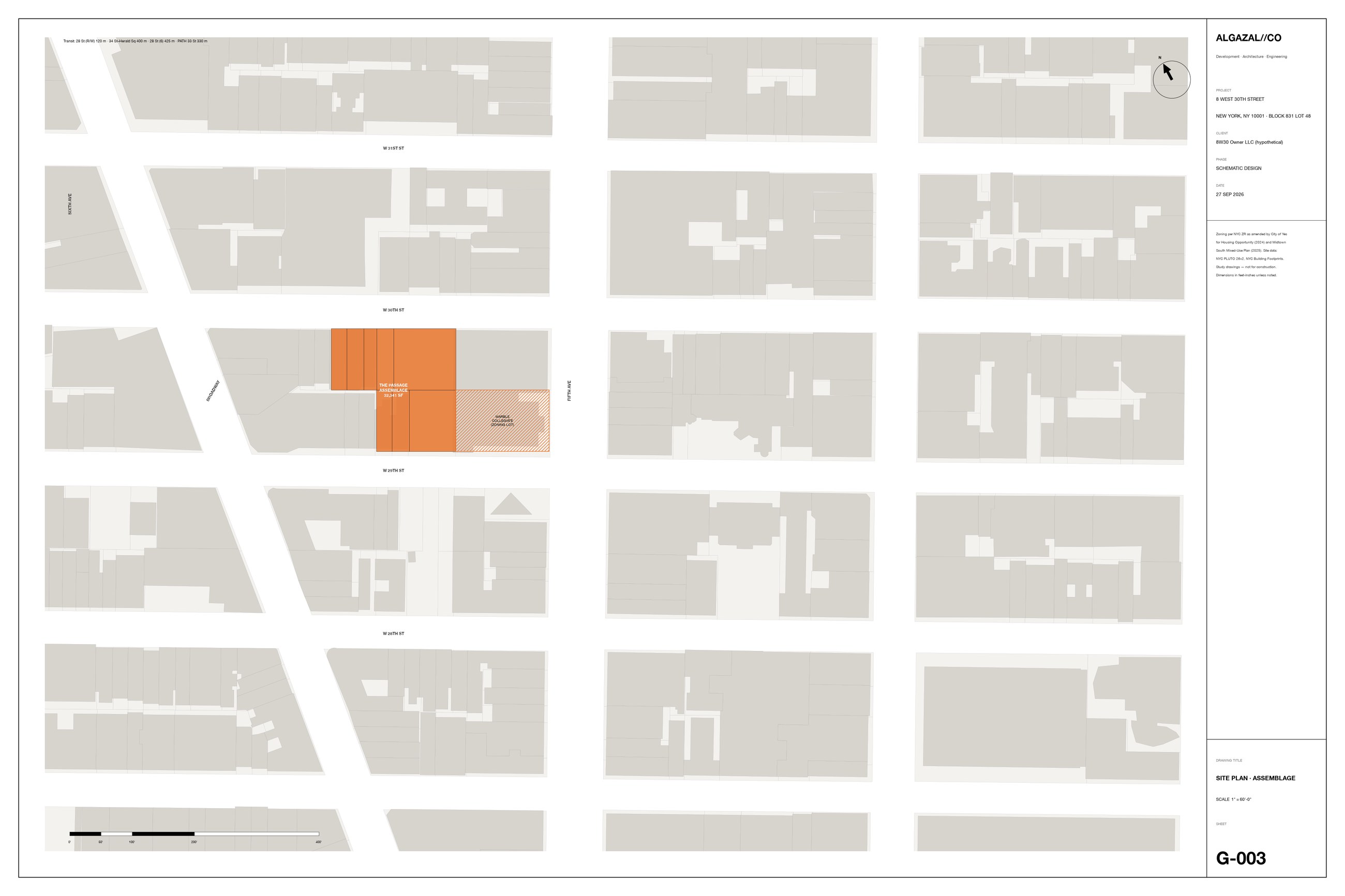 Site plan: the assemblage on Block 831 and the zoning lot shared with Marble Collegiate Church