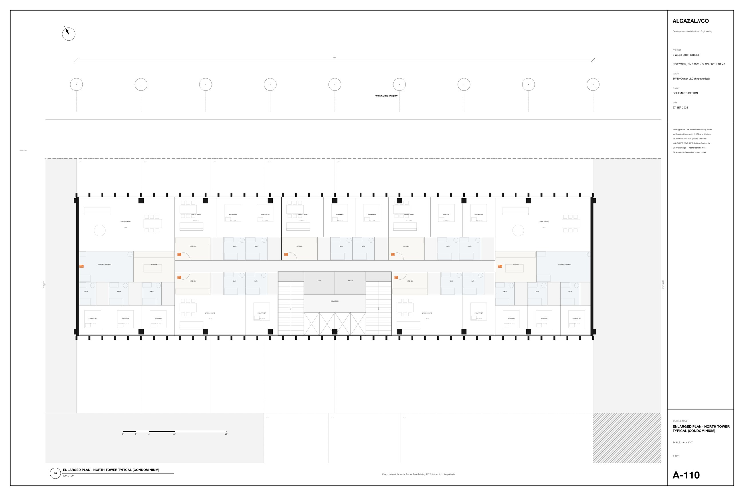 Enlarged plan of the north tower: every north-facing home looks at the Empire State Building