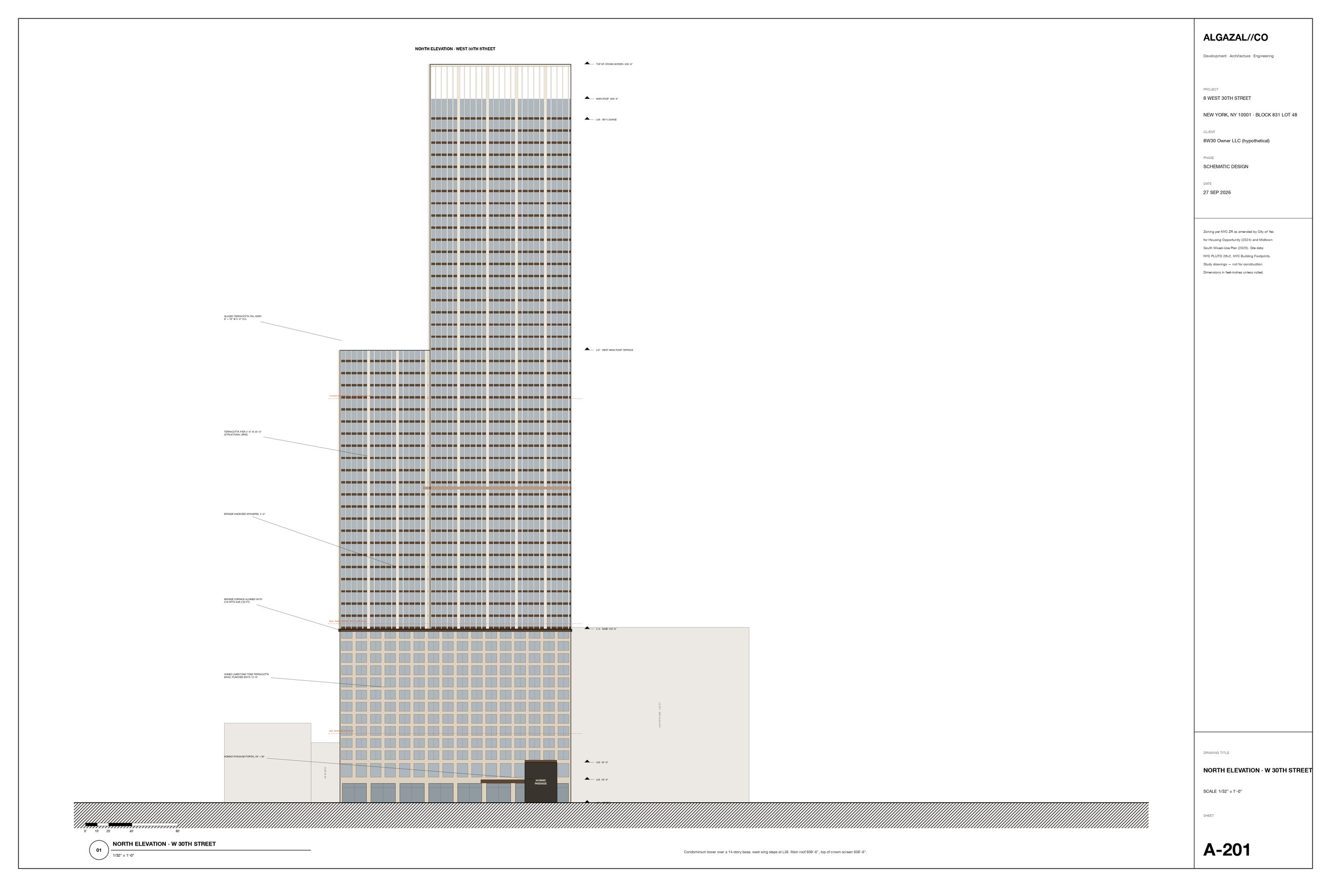 North elevation on West 30th Street