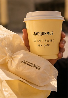 07. Takeaway — butter-yellow cup and waxed-paper wrap