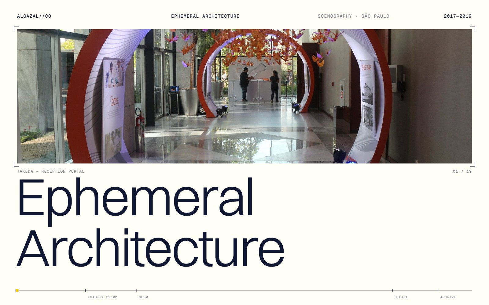 Ephemeral Architecture, 2017–2019 — title card over the Takeda reception portal