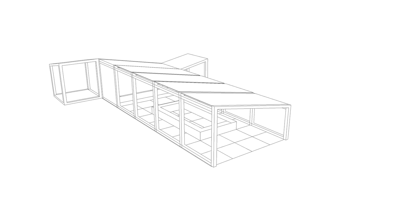 Second axonometric animation from 2020: the blocks move apart, turn and come back together around the frame.