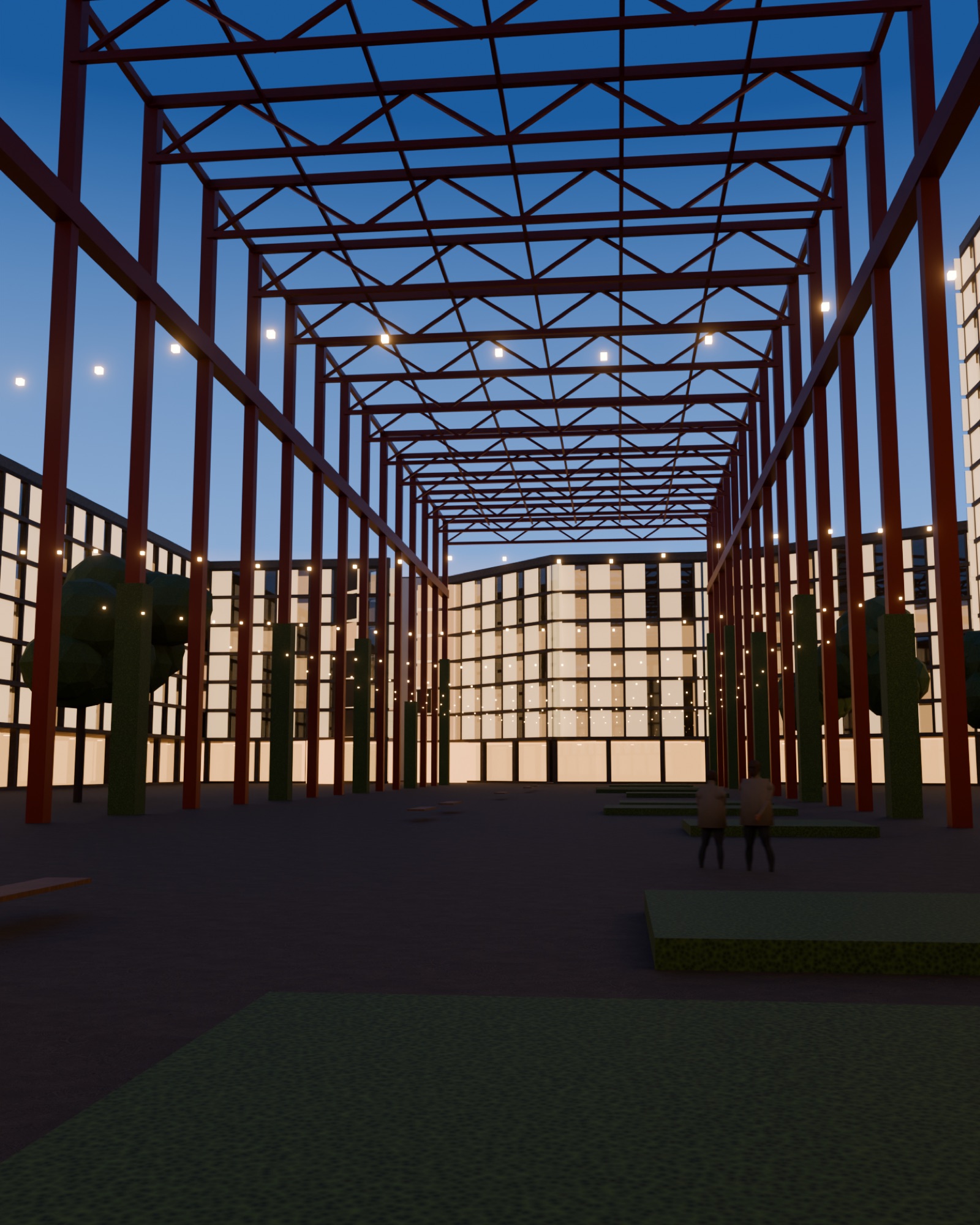Alternative direction for Oerlikon: channel-glass facades glowing around the hall at night